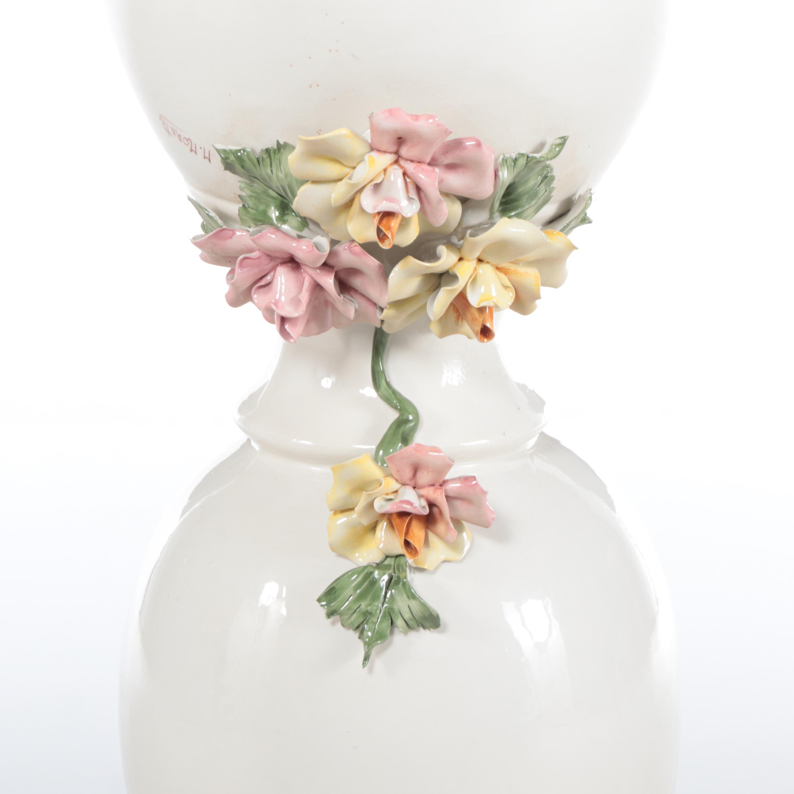 Italian Capodimonte Hand-Painted Porcelain Plant Stand