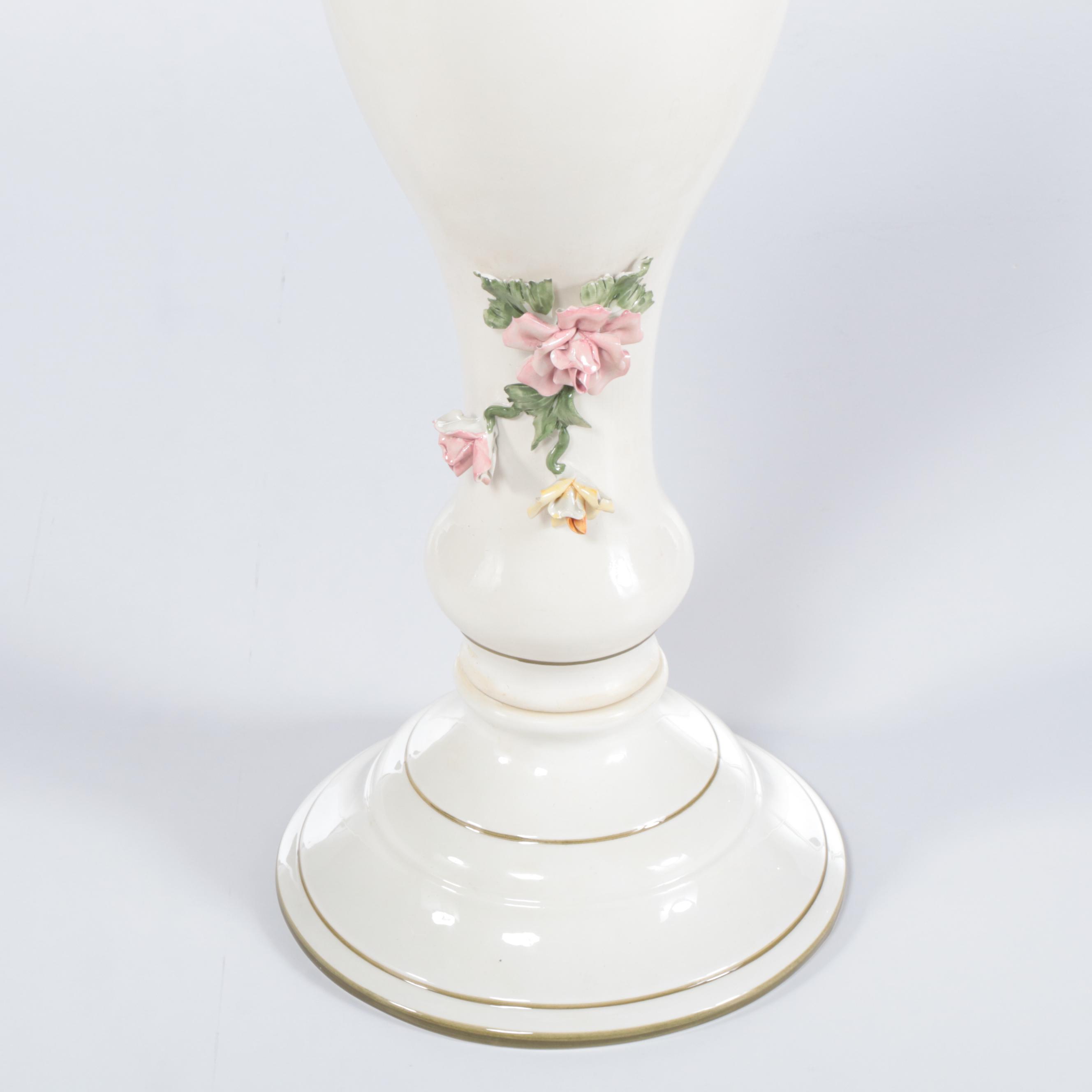 Italian Capodimonte Hand-Painted Porcelain Plant Stand