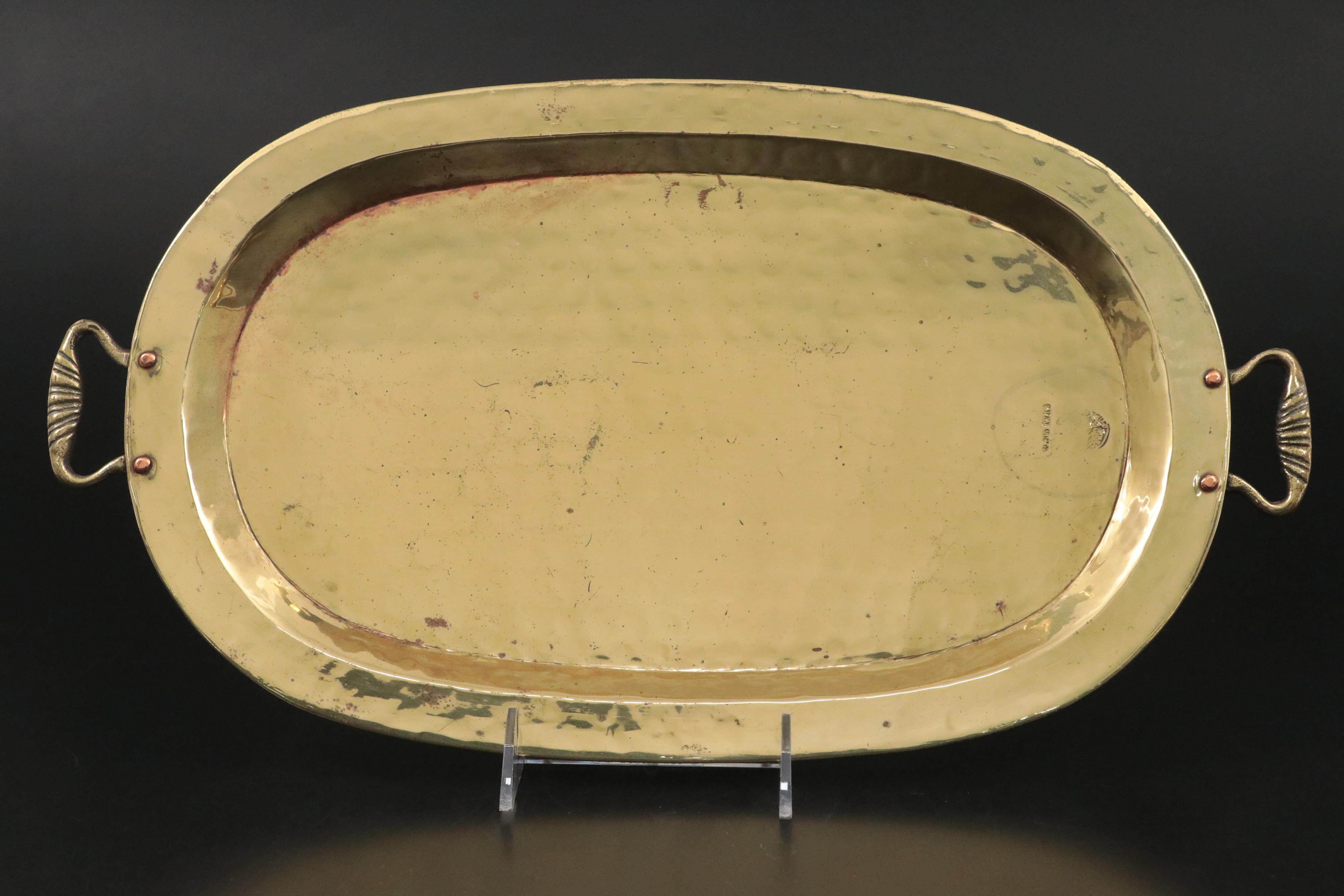 Russian Hammered Brass Coffee Service with Amber Glass Cruets