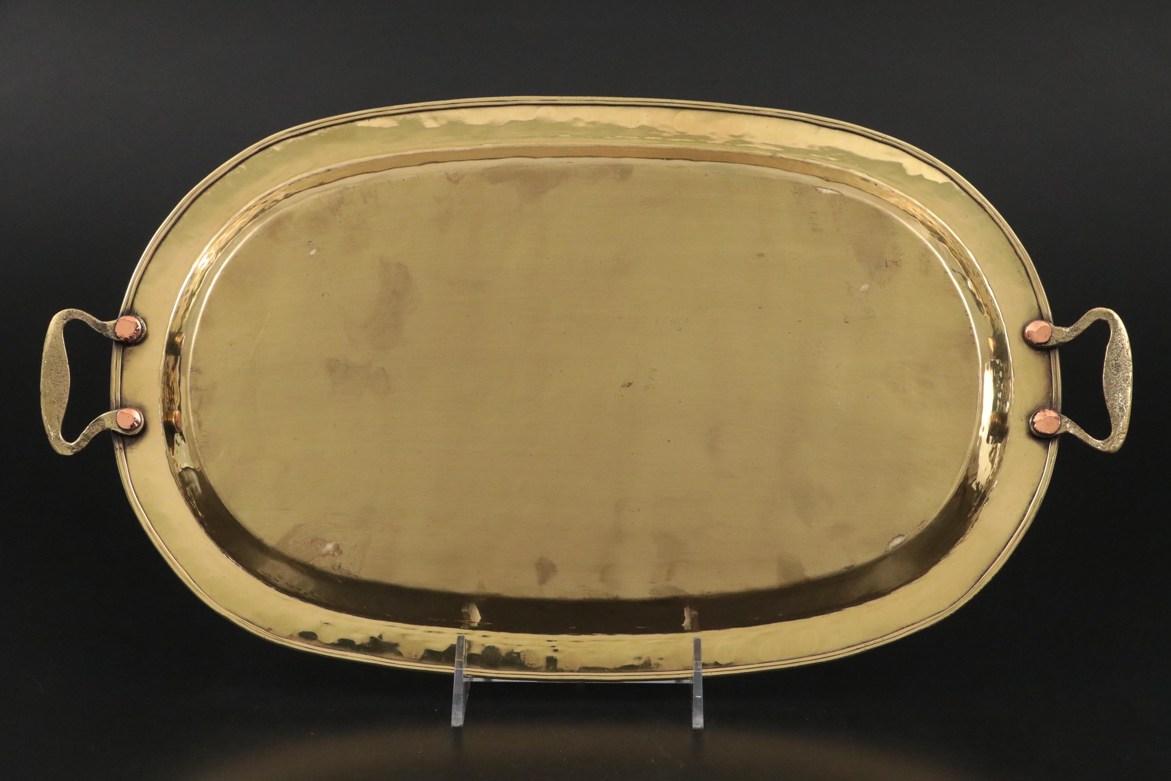 Russian Hammered Brass Coffee Service with Amber Glass Cruets