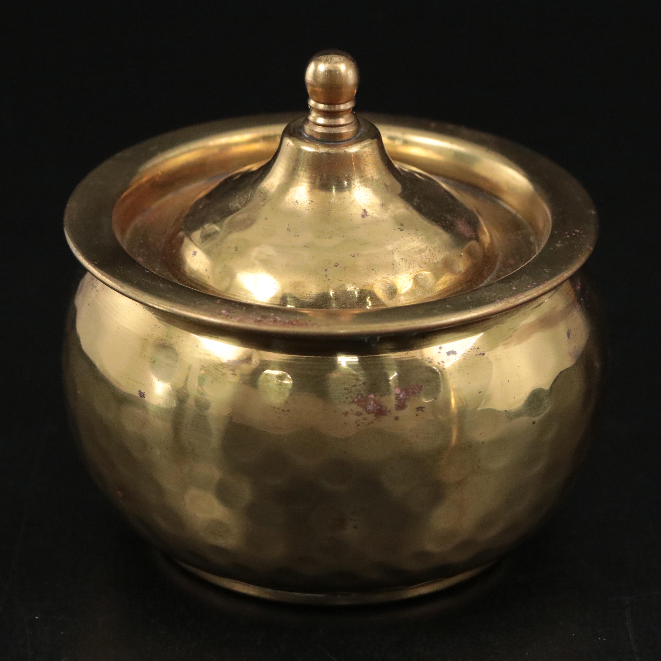 Russian Hammered Brass Coffee Service with Amber Glass Cruets