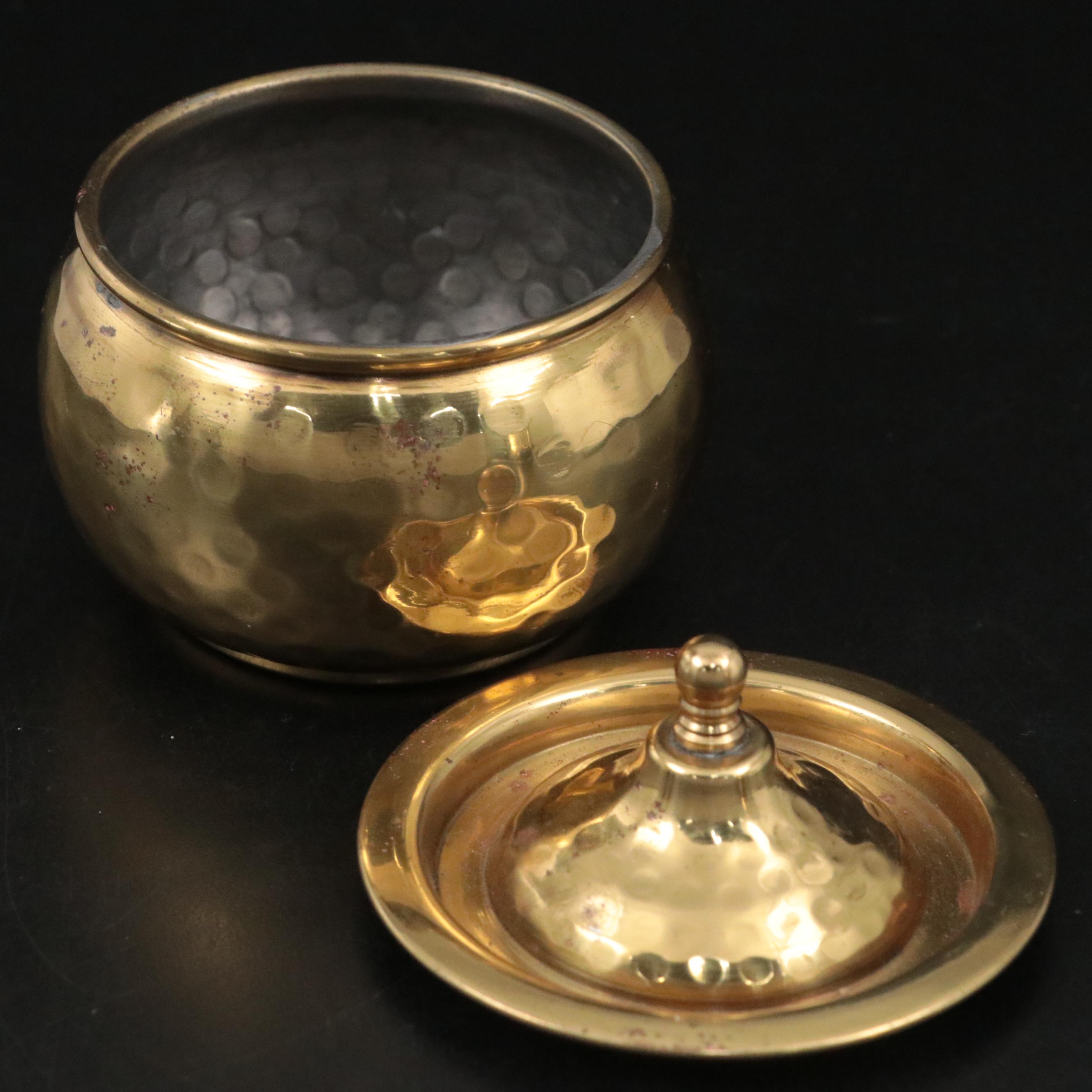 Russian Hammered Brass Coffee Service with Amber Glass Cruets
