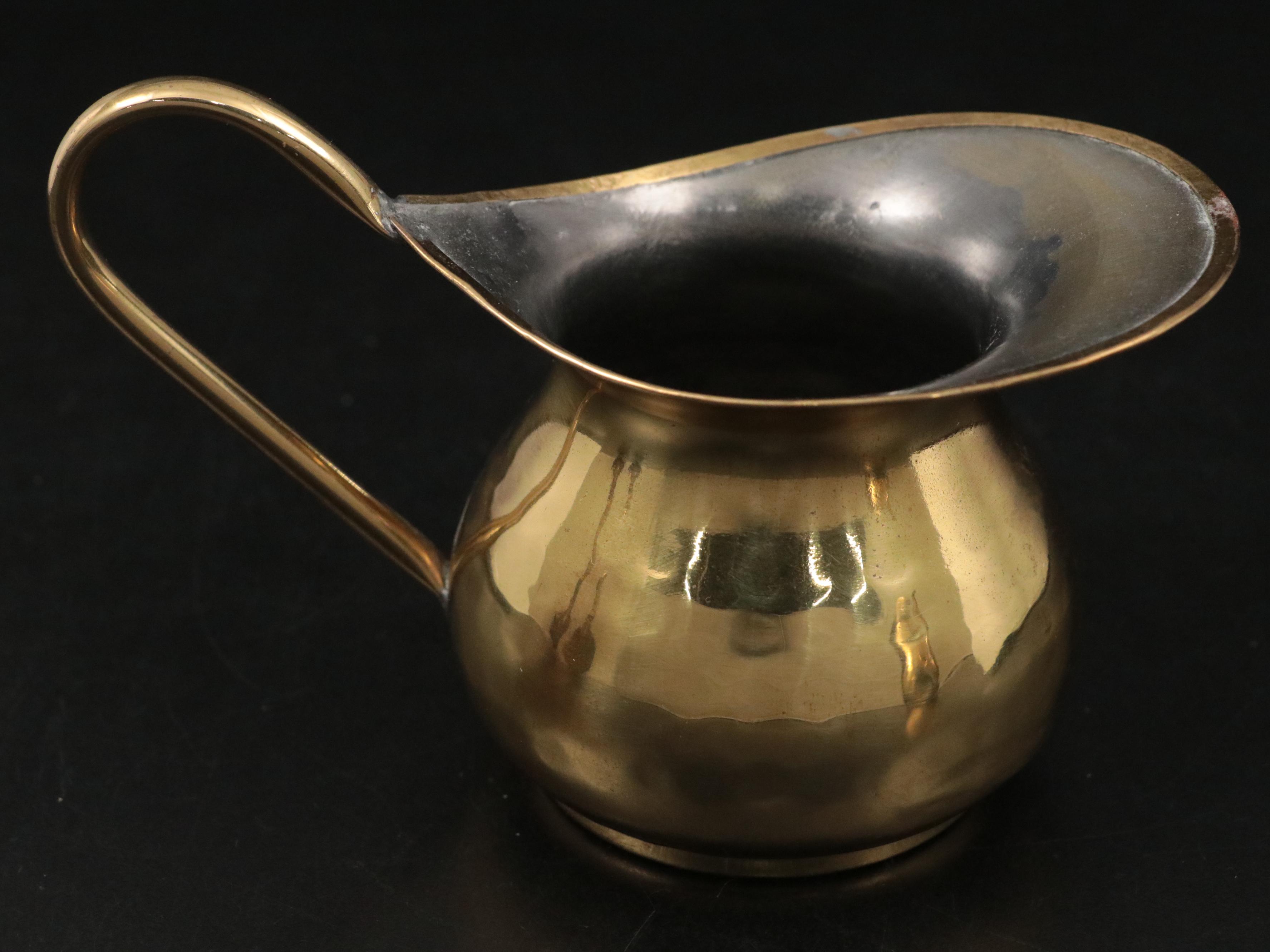 Russian Hammered Brass Coffee Service with Amber Glass Cruets