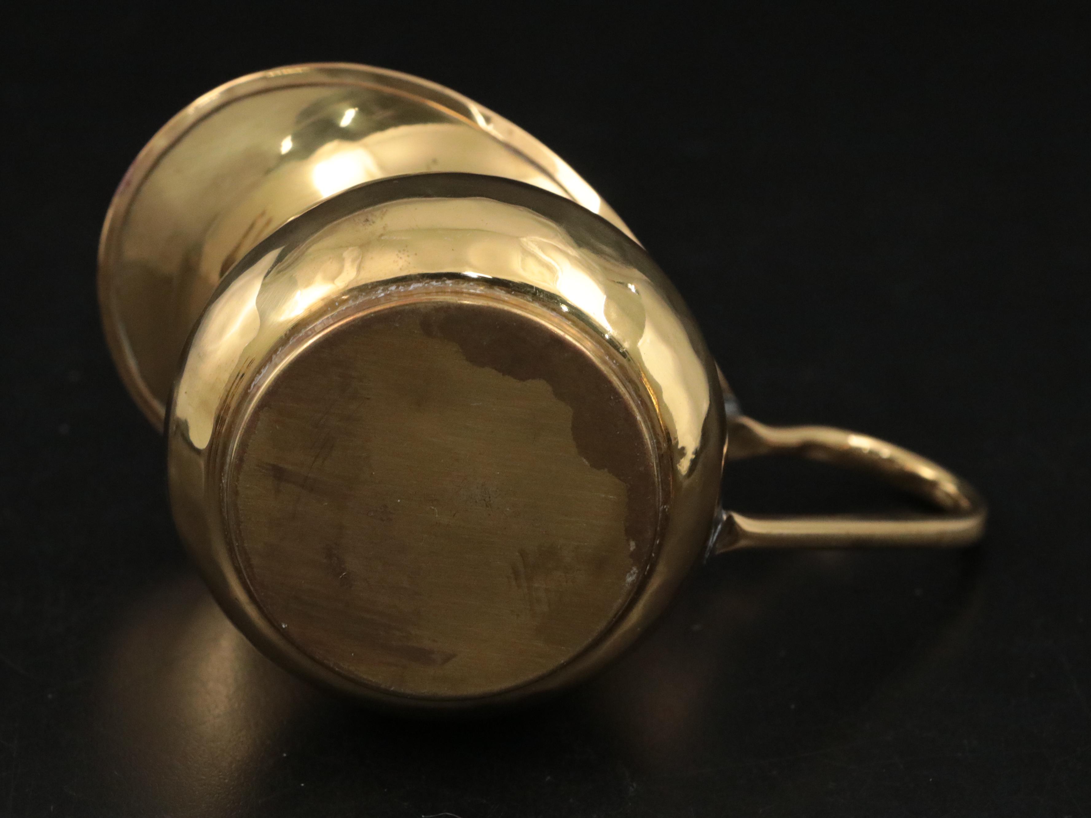 Russian Hammered Brass Coffee Service with Amber Glass Cruets