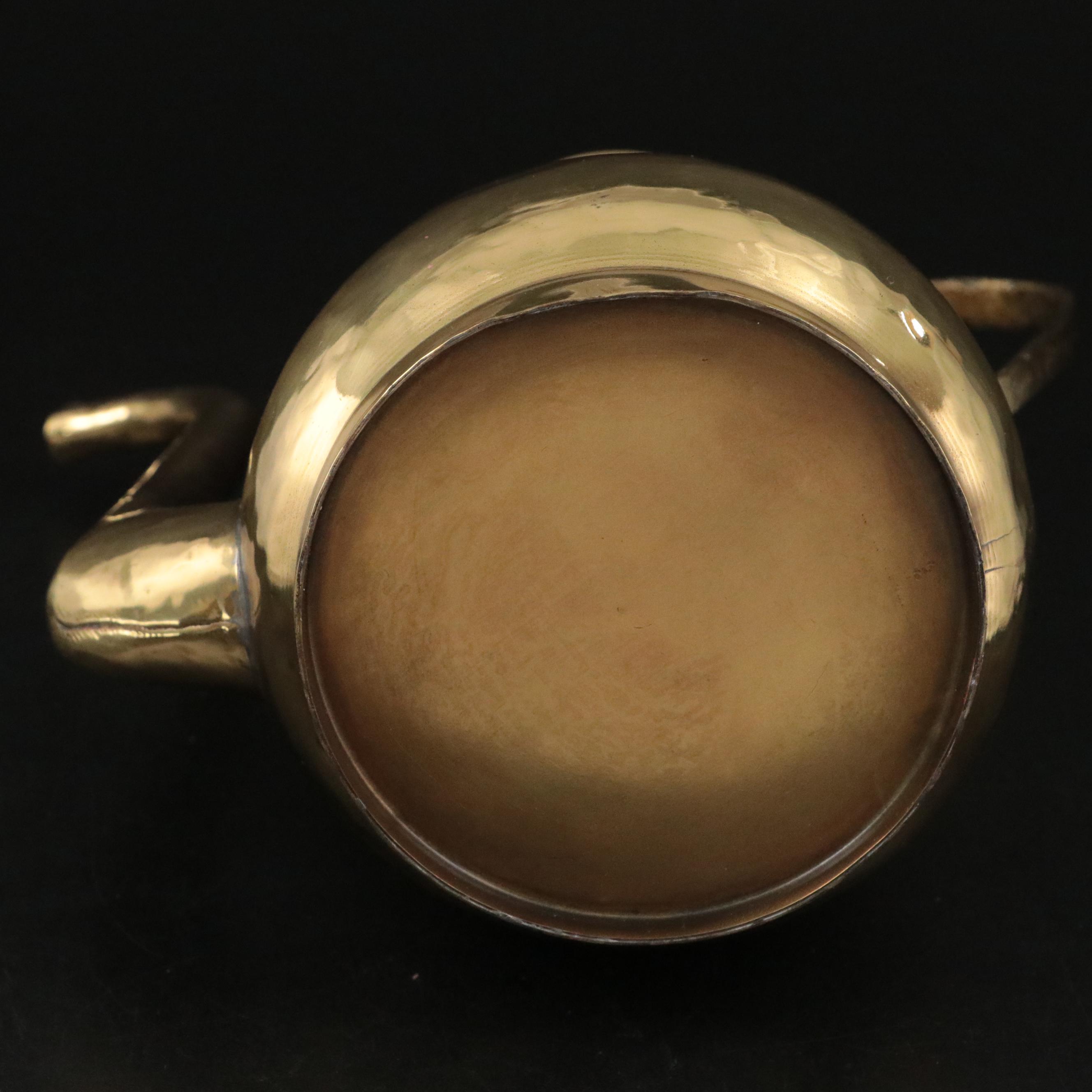 Russian Hammered Brass Coffee Service with Amber Glass Cruets