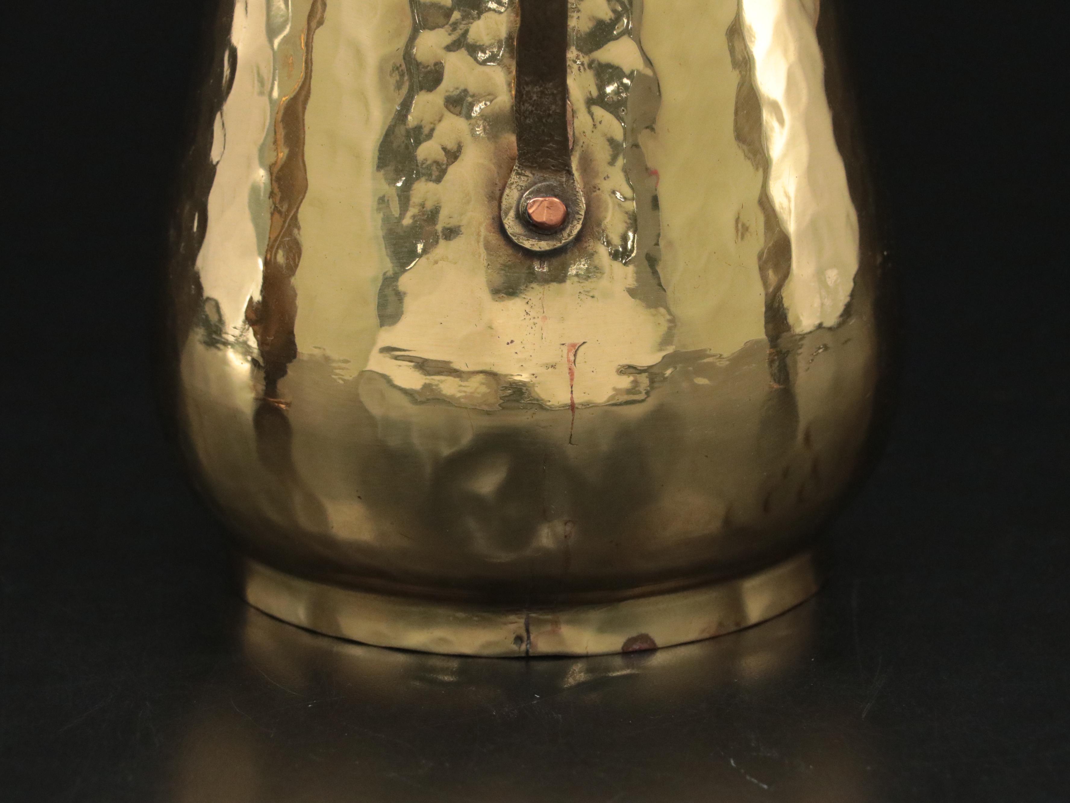 Russian Hammered Brass Coffee Service with Amber Glass Cruets