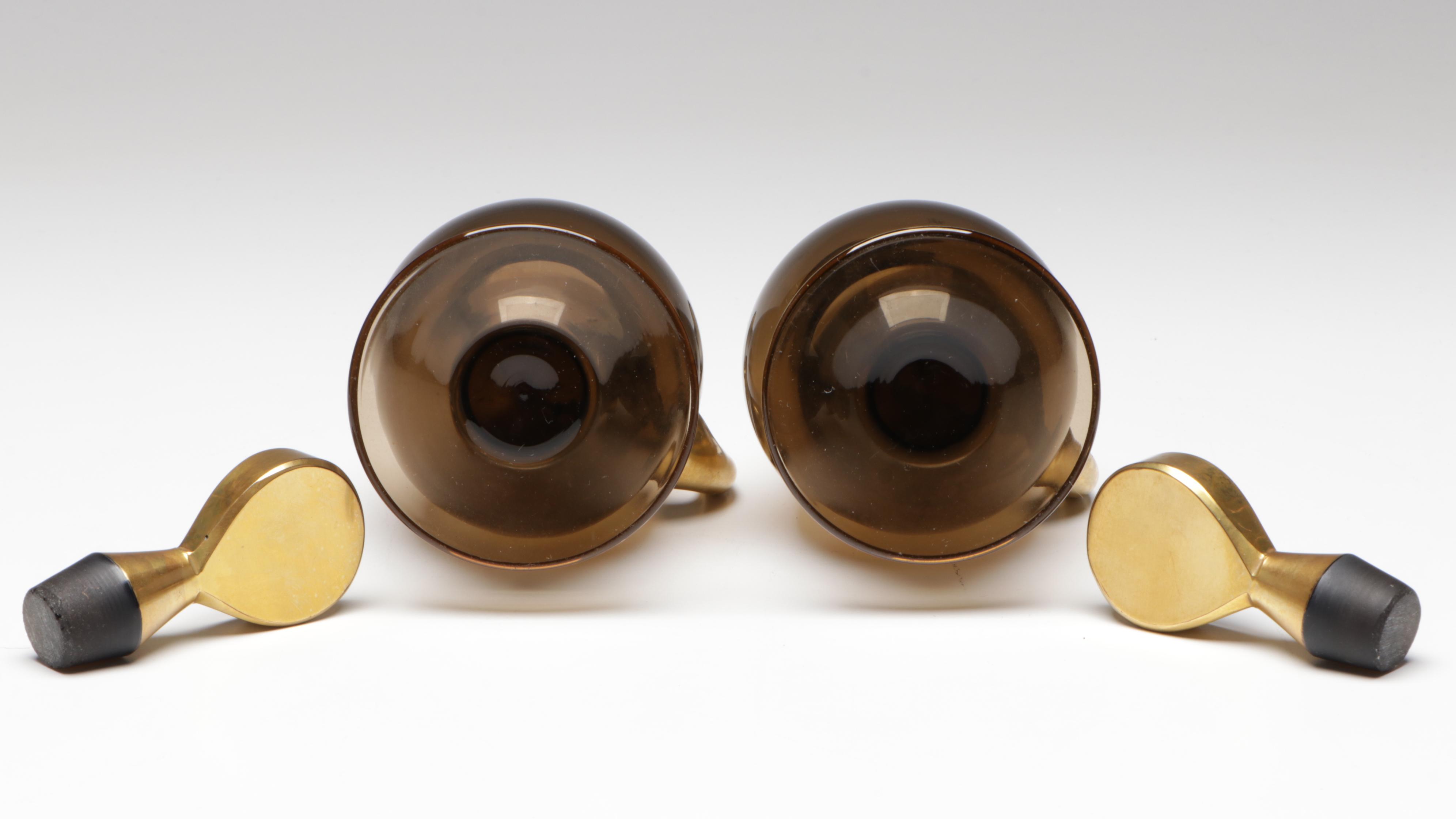 Russian Hammered Brass Coffee Service with Amber Glass Cruets