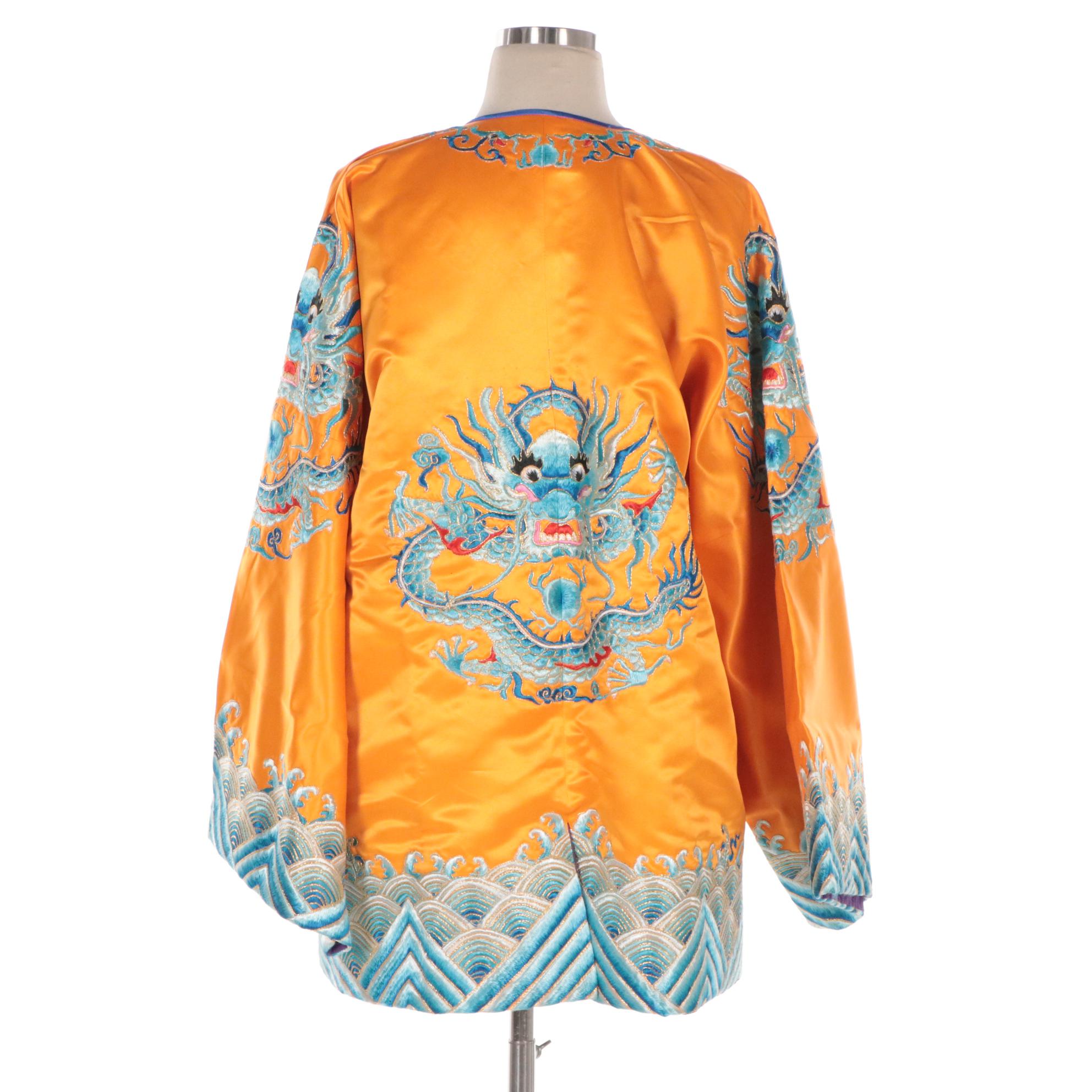 Chinese Embroidered Jacket Depicting Five-Claw Dragons and Lishui Waves