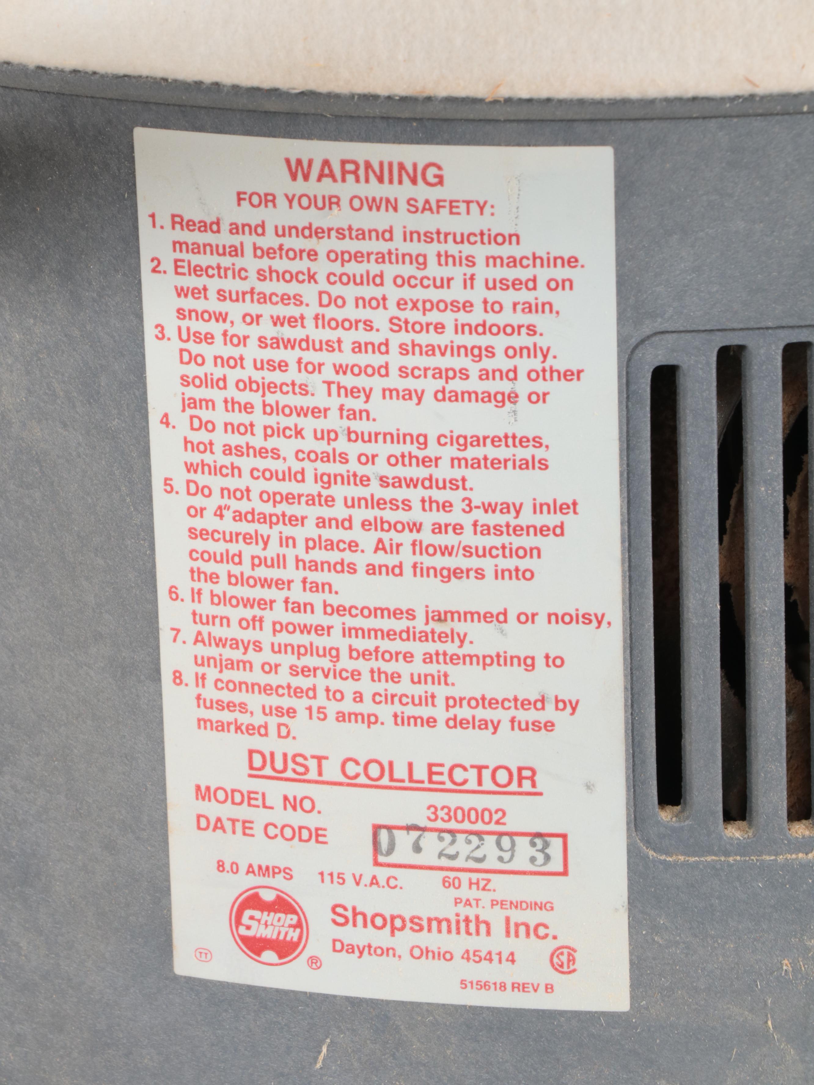 Shopsmith DC3300 Sawdust Shop Vacuum