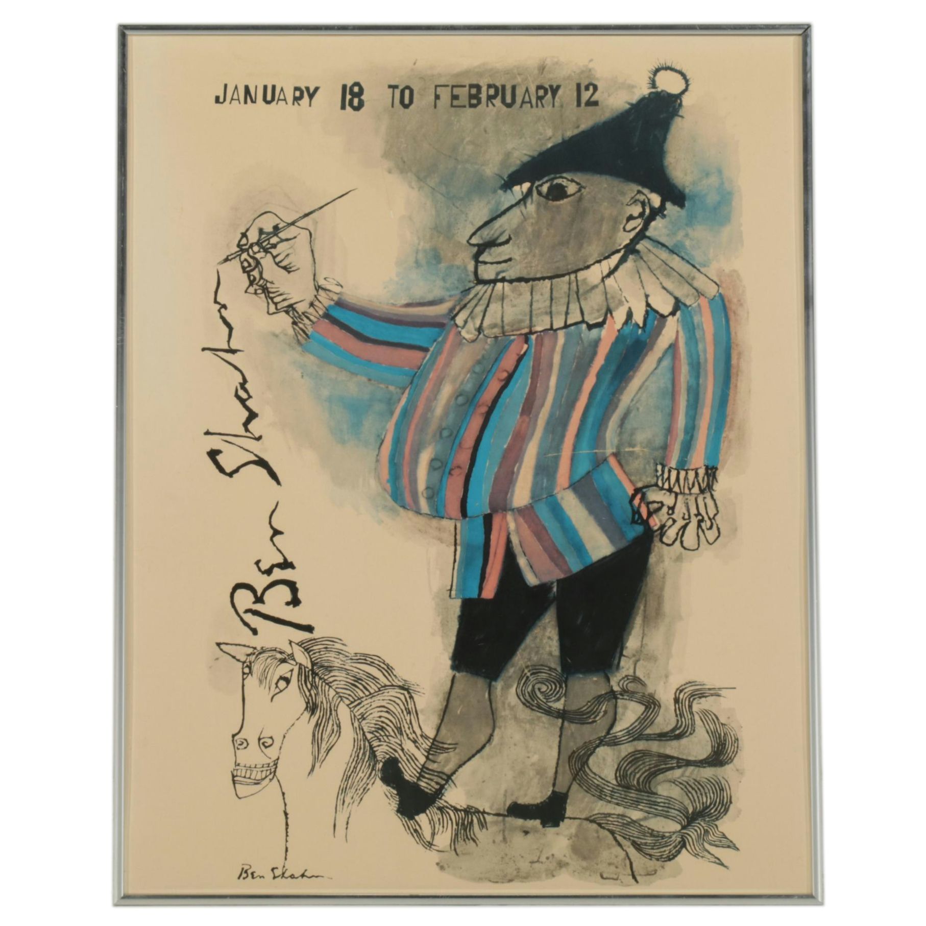 Offset Lithograph Exhibition Poster After Ben Shahn Featuring "Clown"