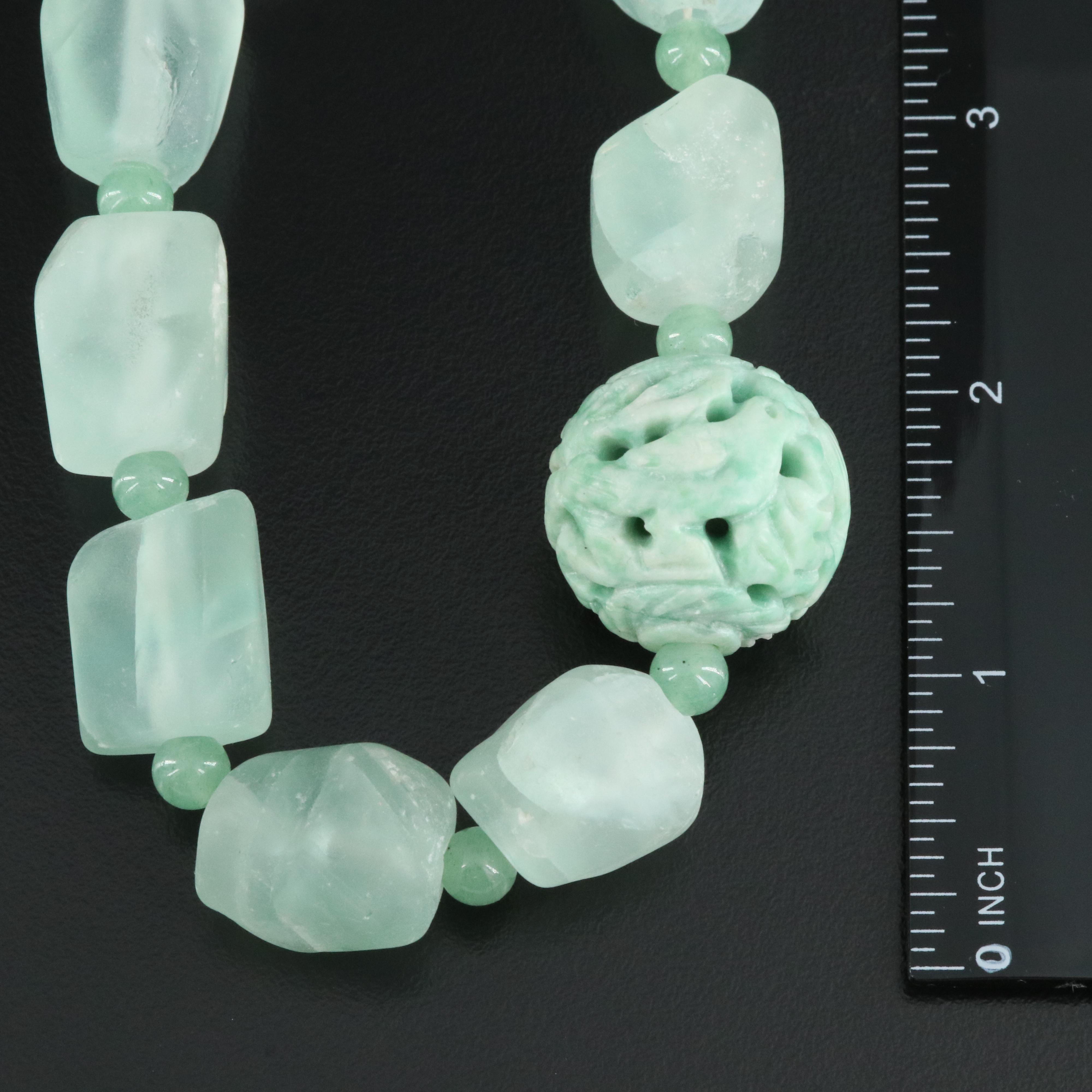 Carved Amazonite and Fluorite Necklace with Aventurine Accents