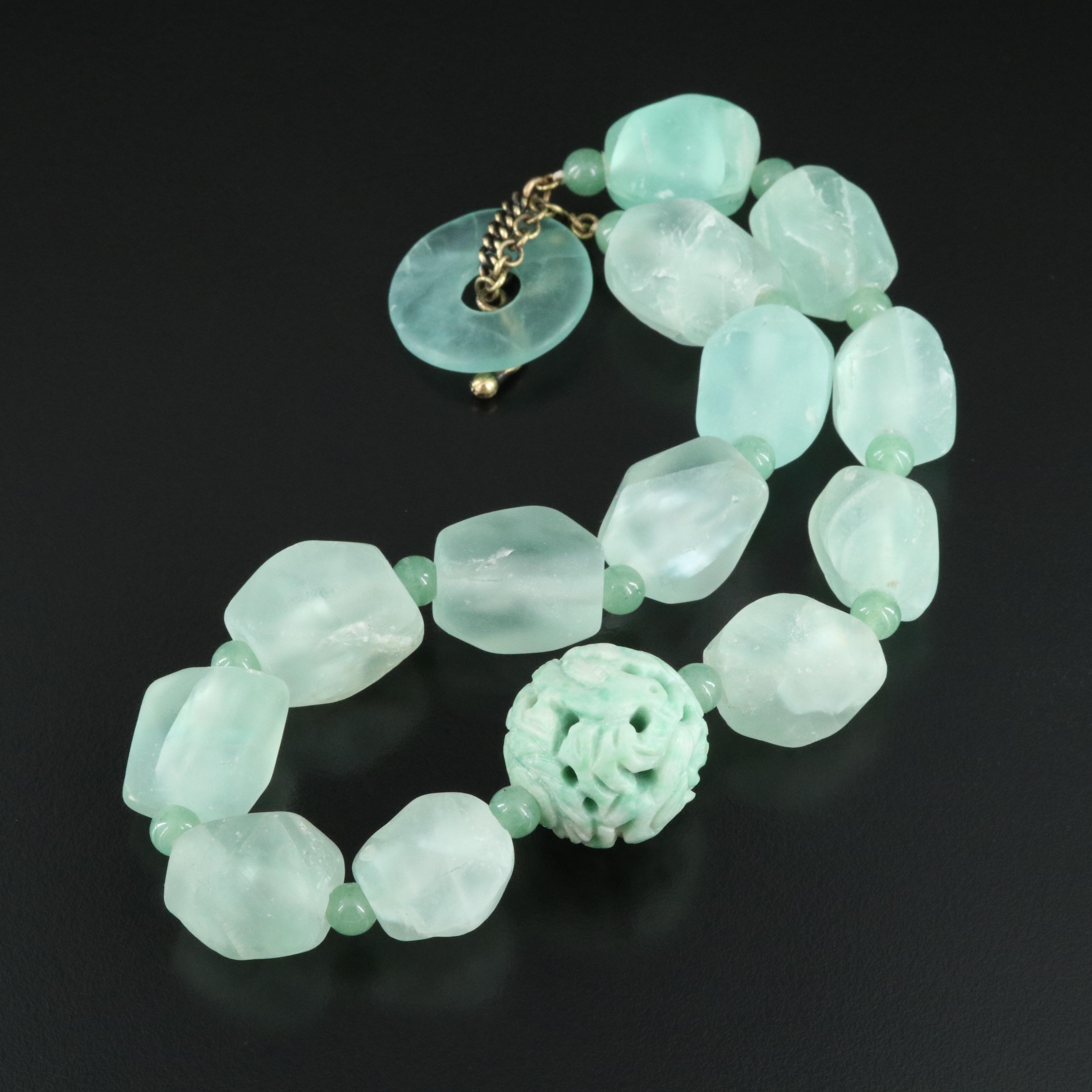 Carved Amazonite and Fluorite Necklace with Aventurine Accents