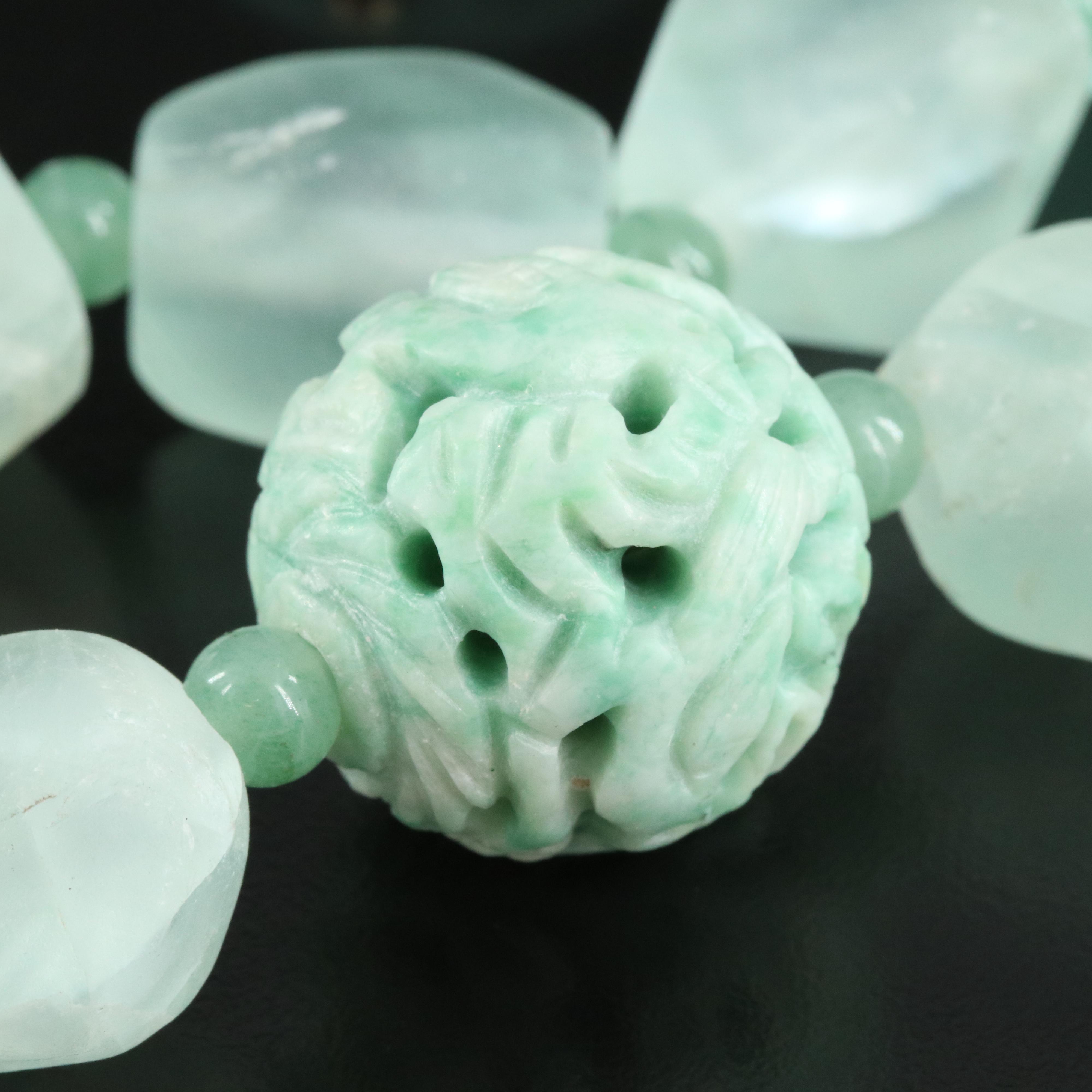 Carved Amazonite and Fluorite Necklace with Aventurine Accents