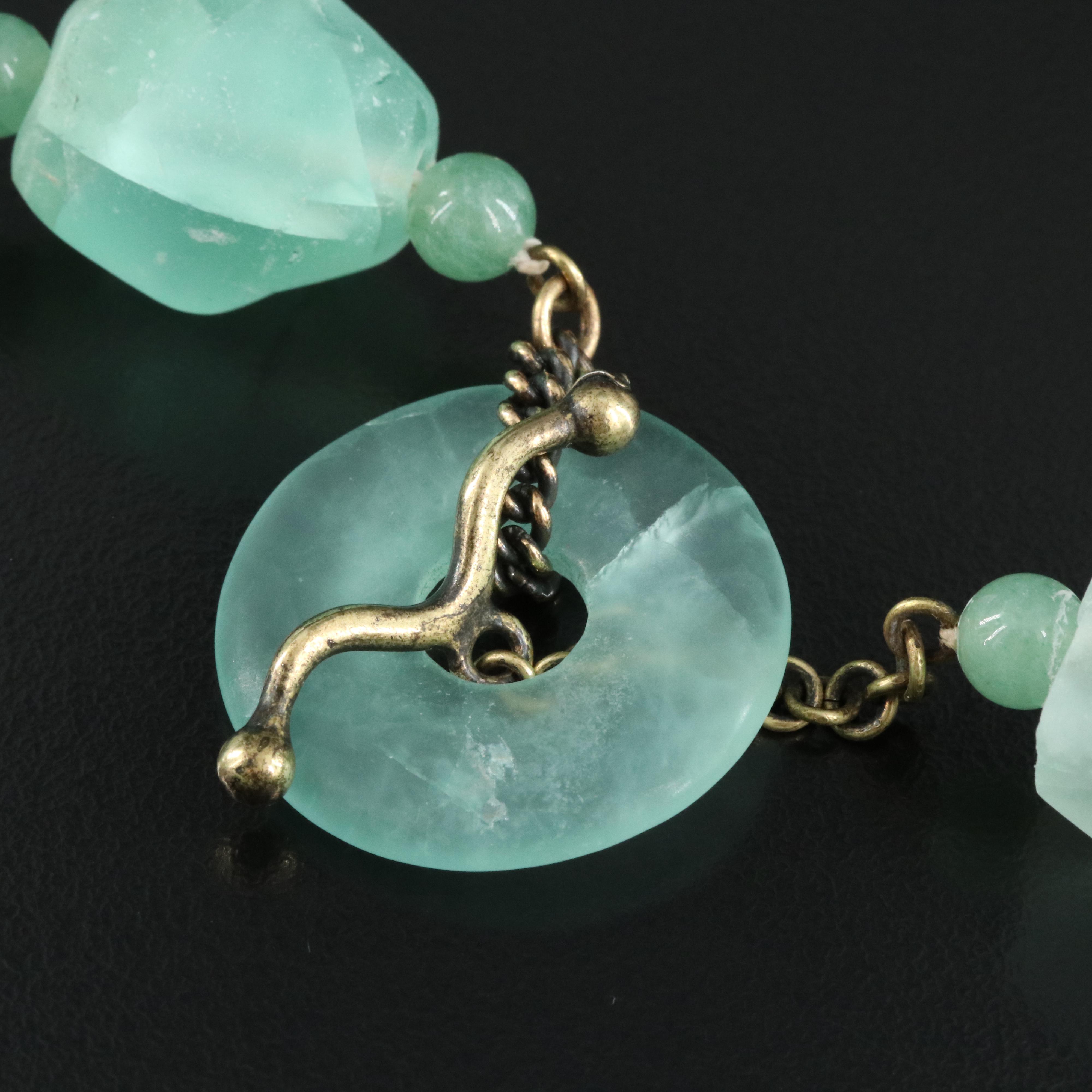 Carved Amazonite and Fluorite Necklace with Aventurine Accents