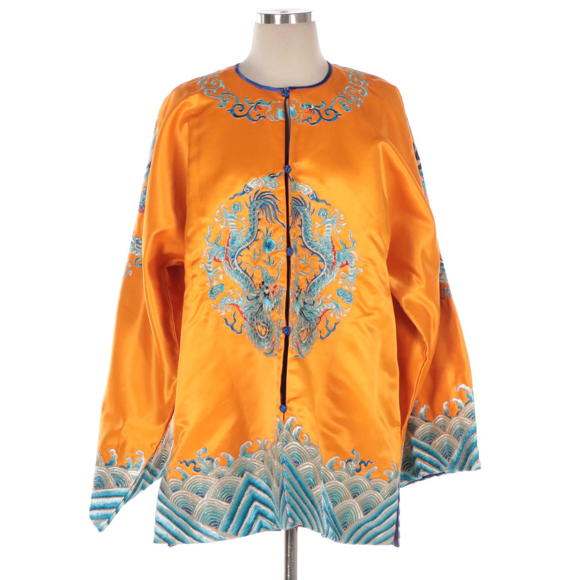 Chinese Embroidered Jacket Depicting Five-Claw Dragons and Lishui Waves