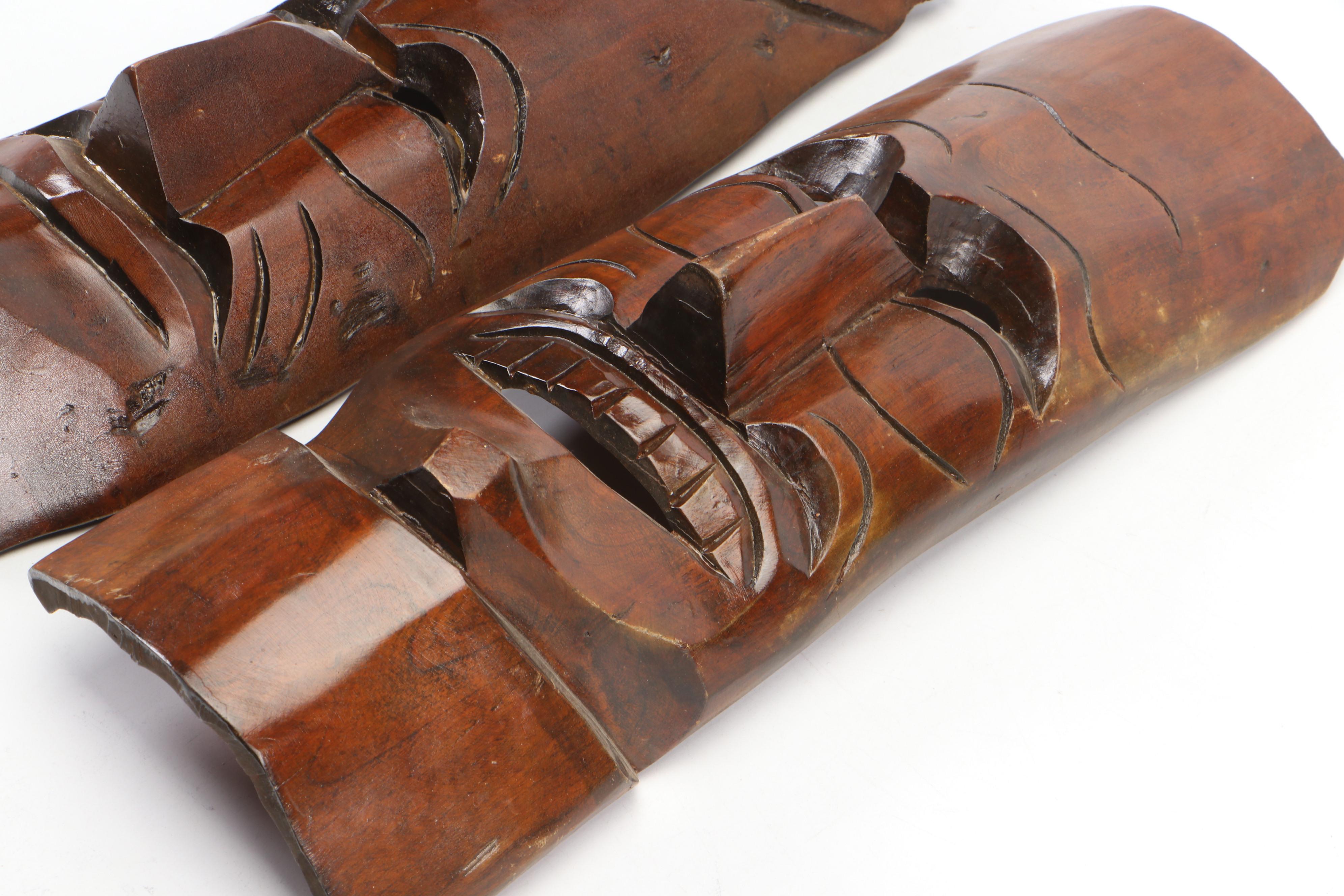 Polynesian Tiki Style Hand-Carved Wooden Masks