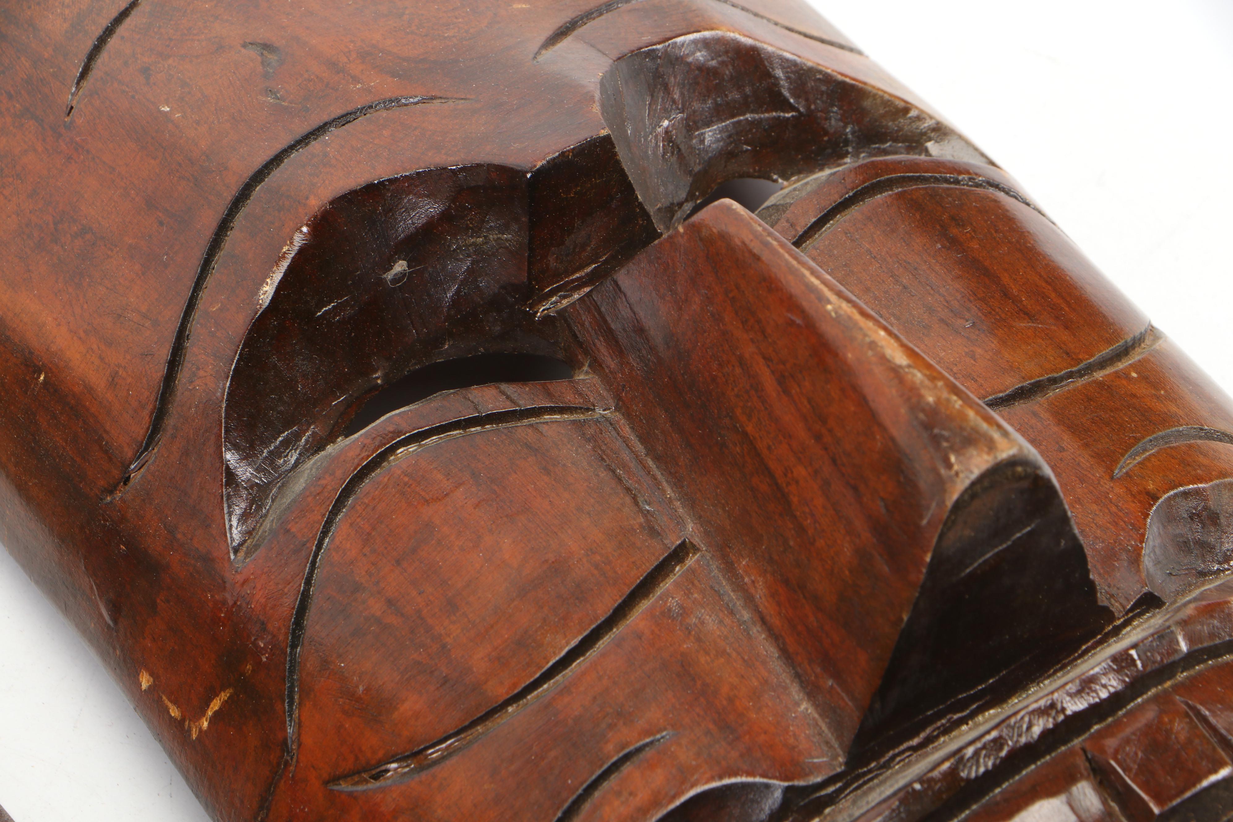 Polynesian Tiki Style Hand-Carved Wooden Masks