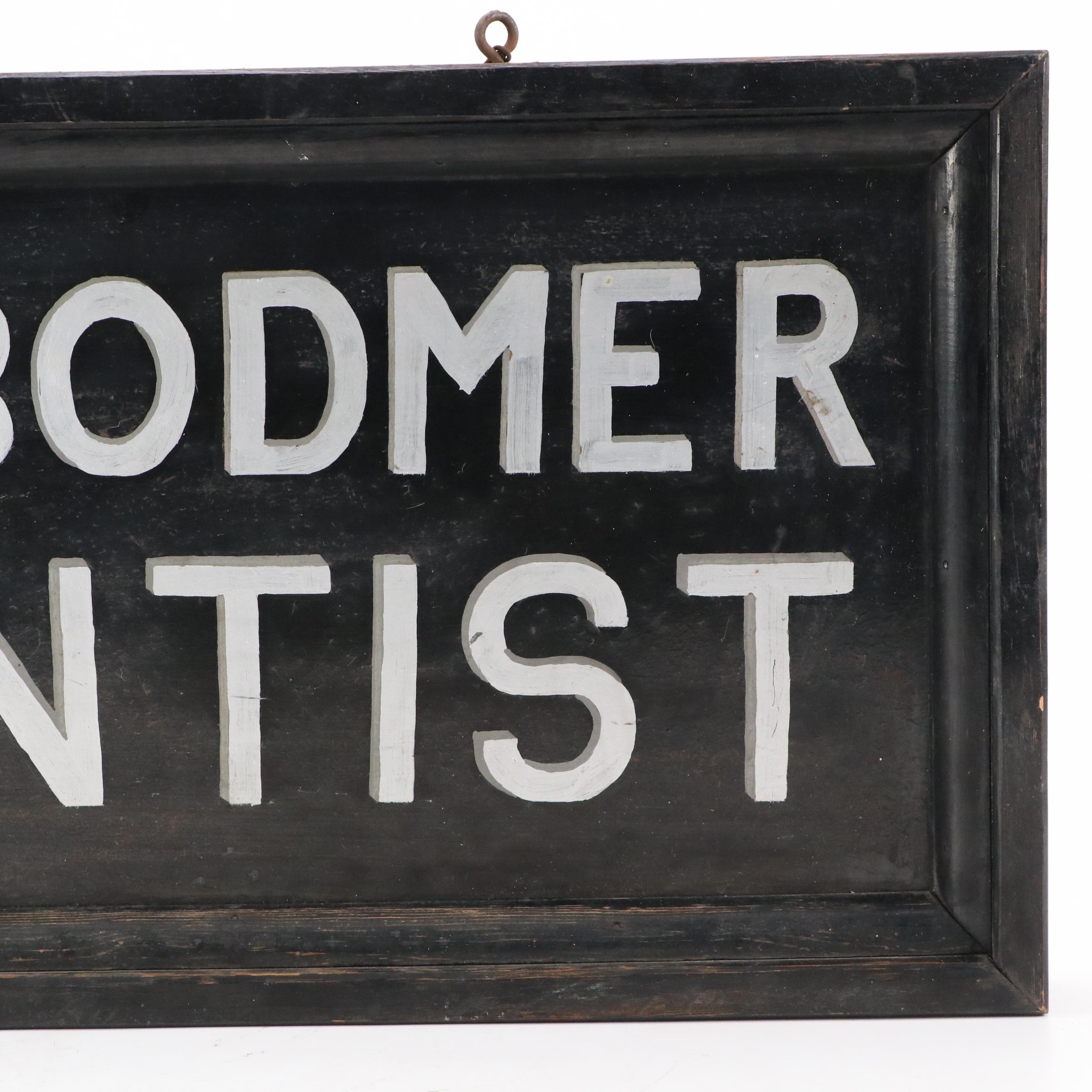 F. F. Bodmer Dentist Wooden Advertising Sign, Early to Mid-20th Century