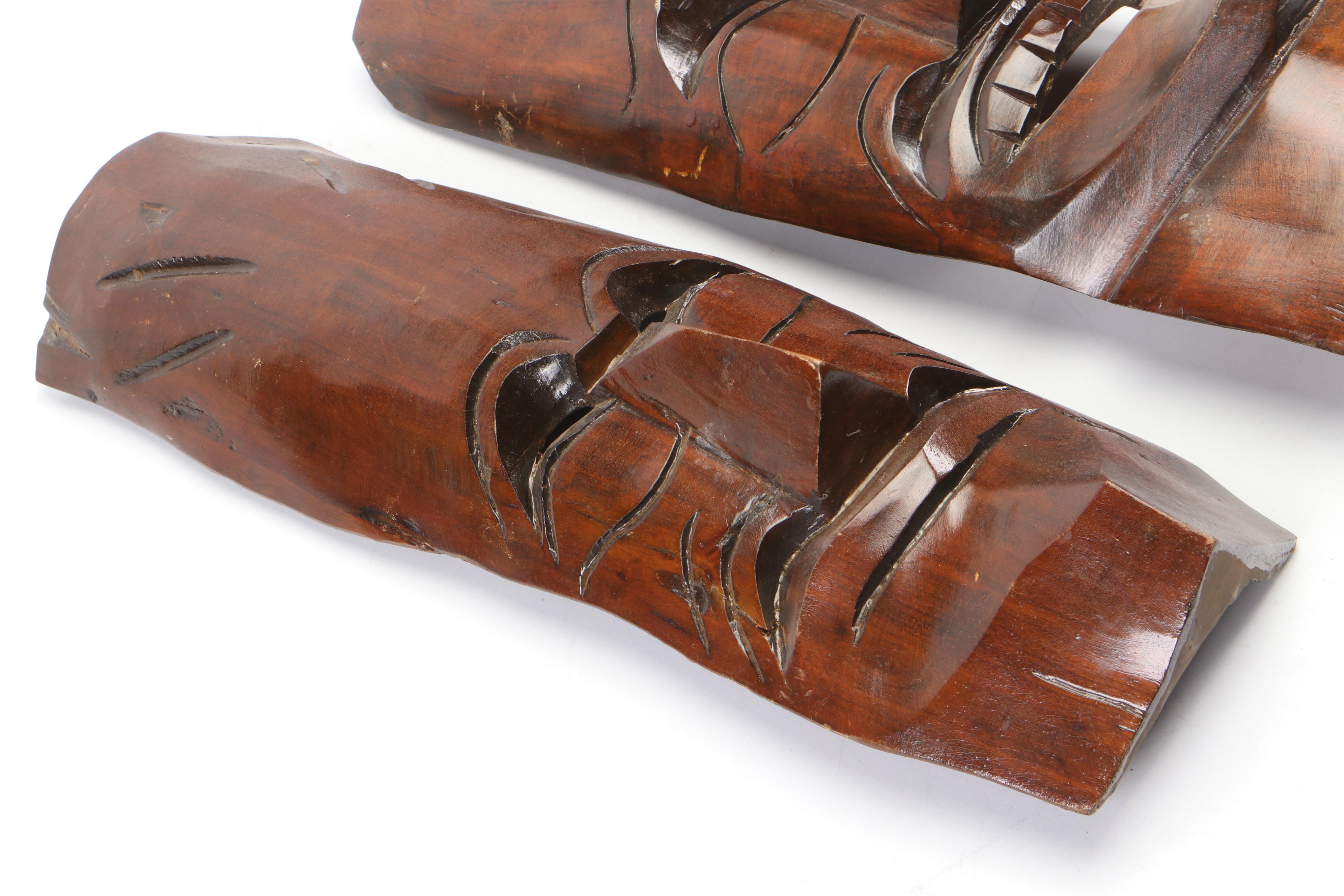 Polynesian Tiki Style Hand-Carved Wooden Masks