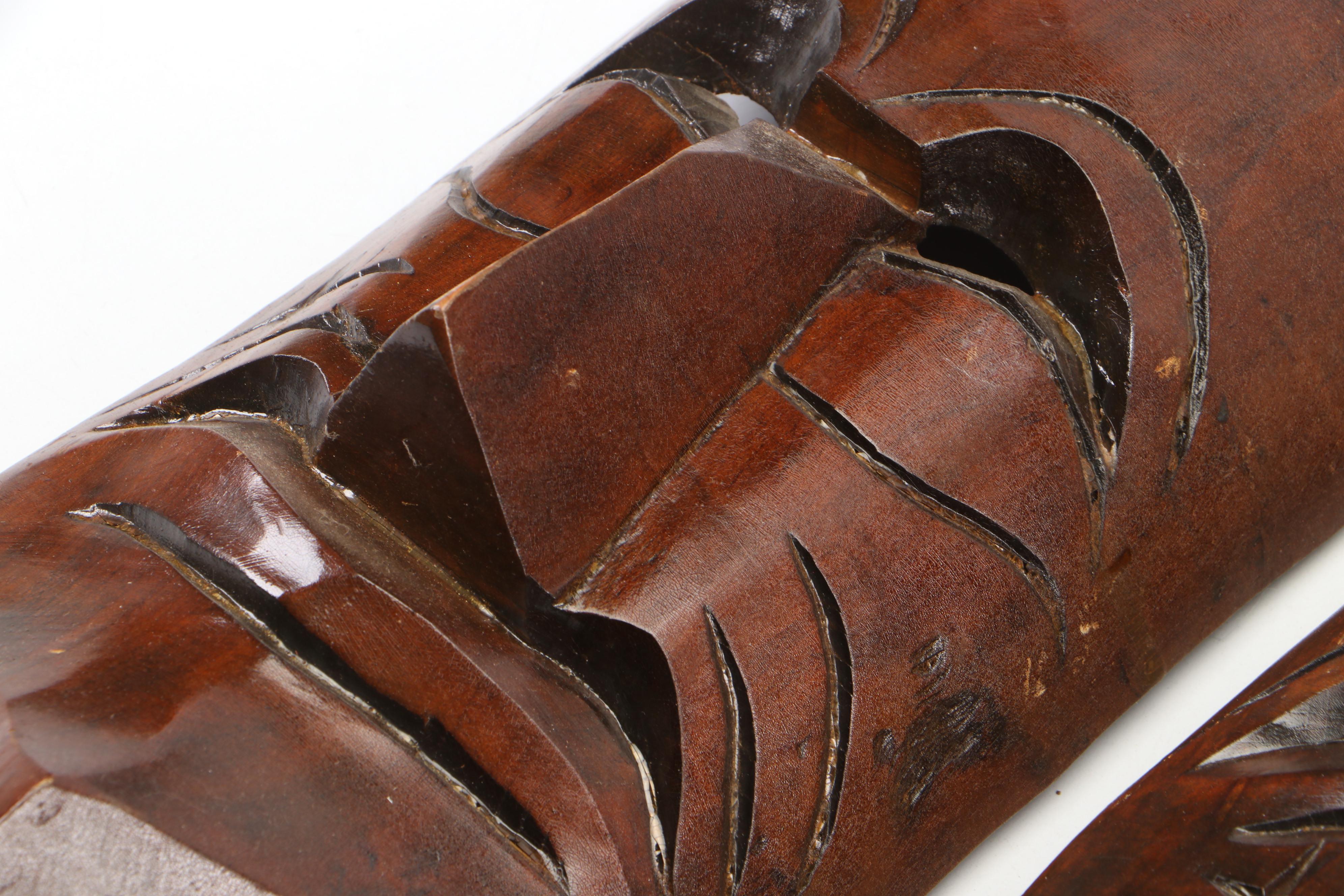 Polynesian Tiki Style Hand-Carved Wooden Masks