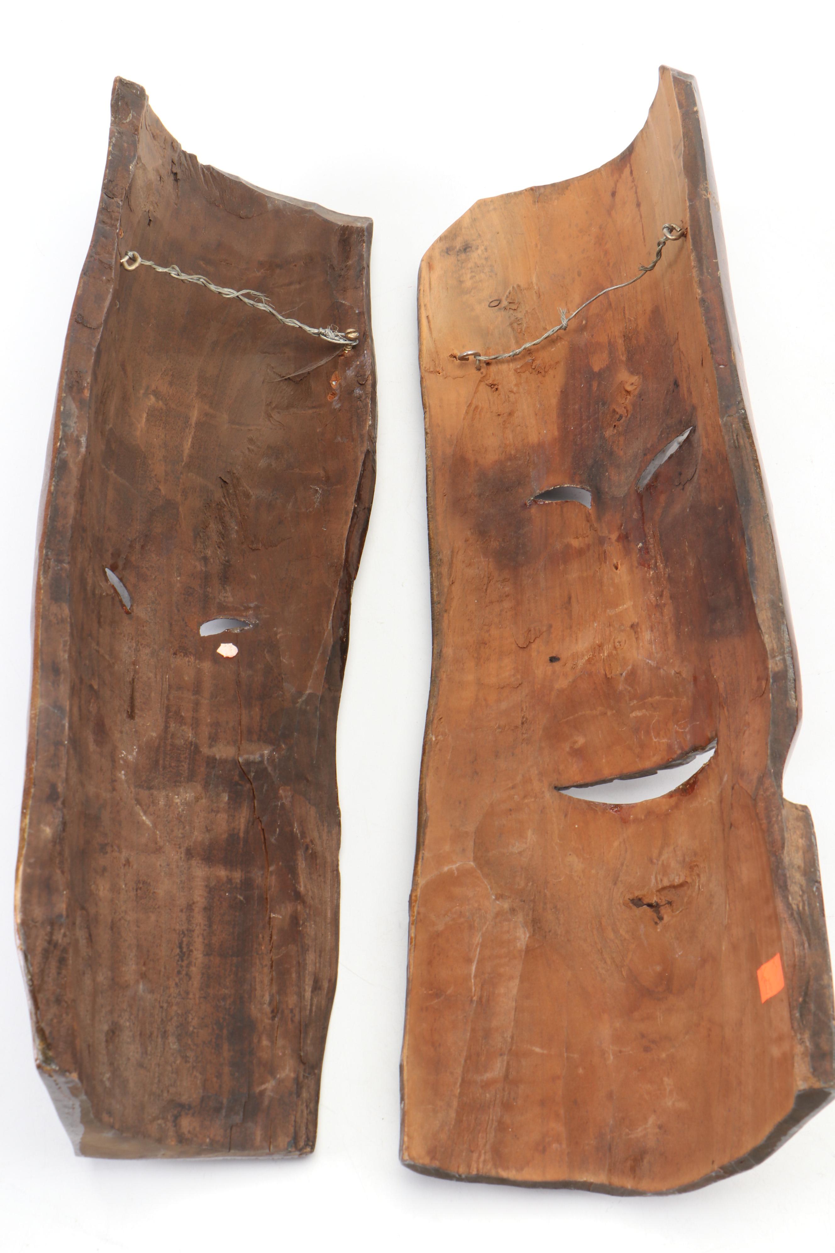 Polynesian Tiki Style Hand-Carved Wooden Masks