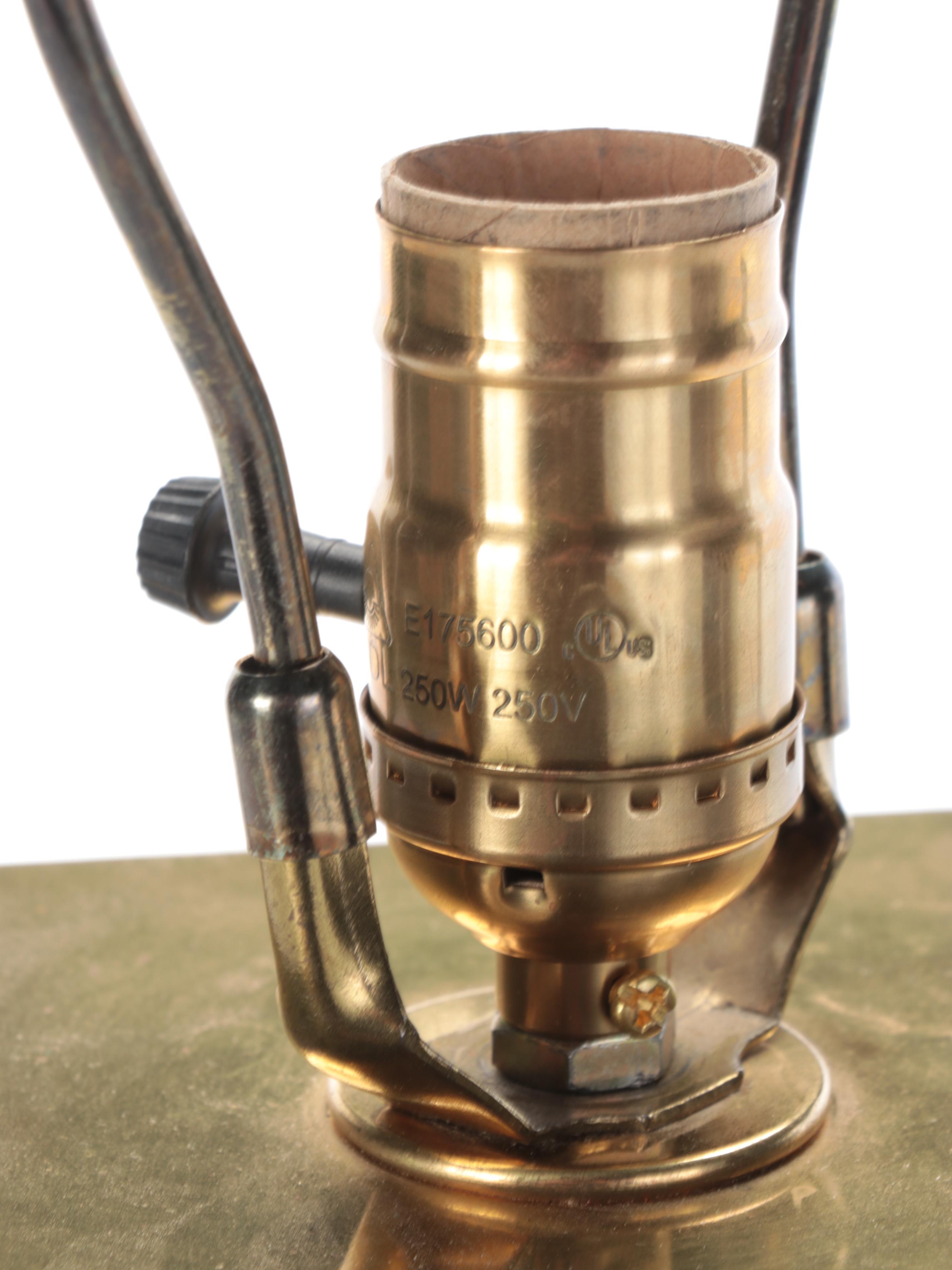 Cube Shape Brass Table Lamp with Fabric Lampshade