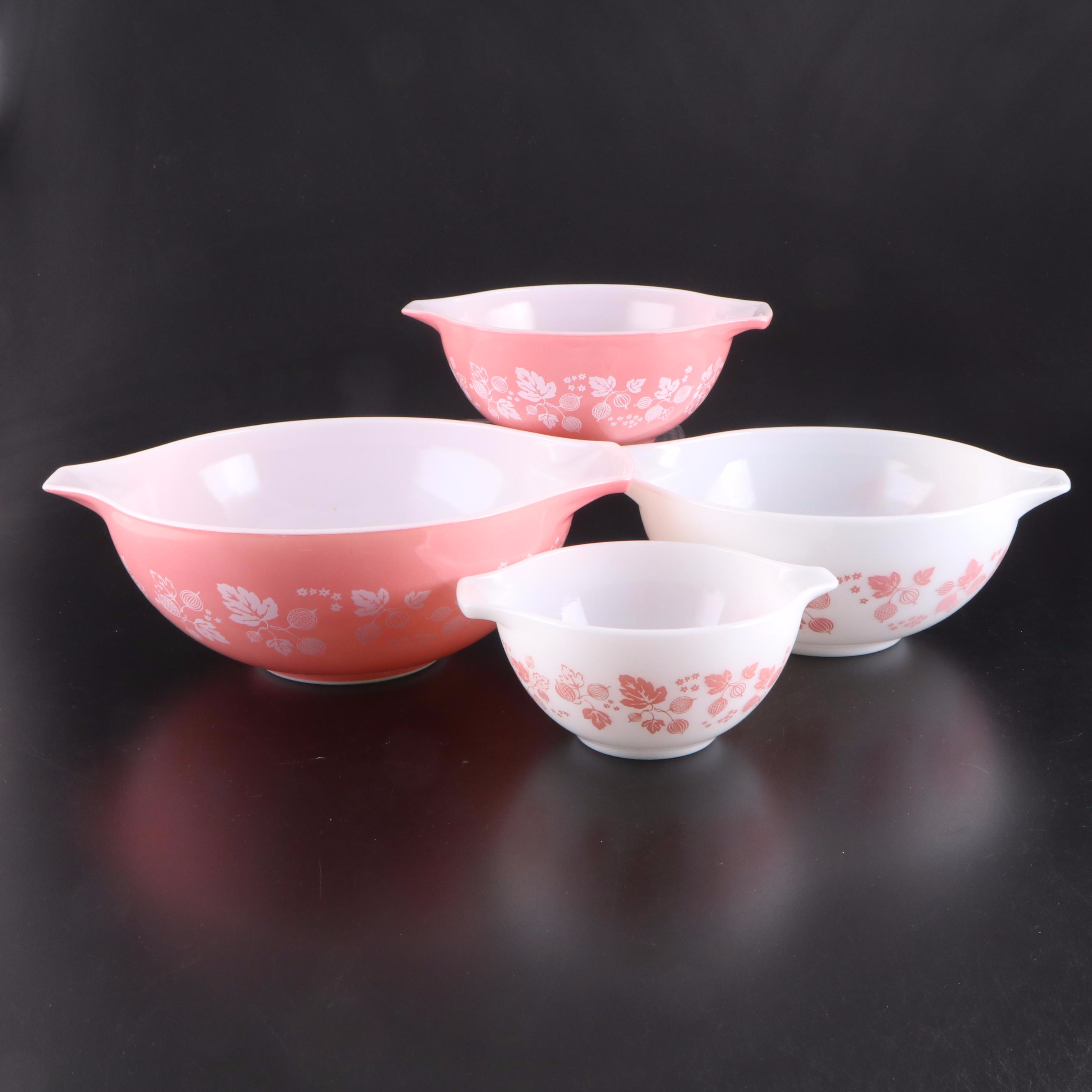 Pyrex "Gooseberry Pink" Glass Cinderella Mixing Bowls, 1957–1966