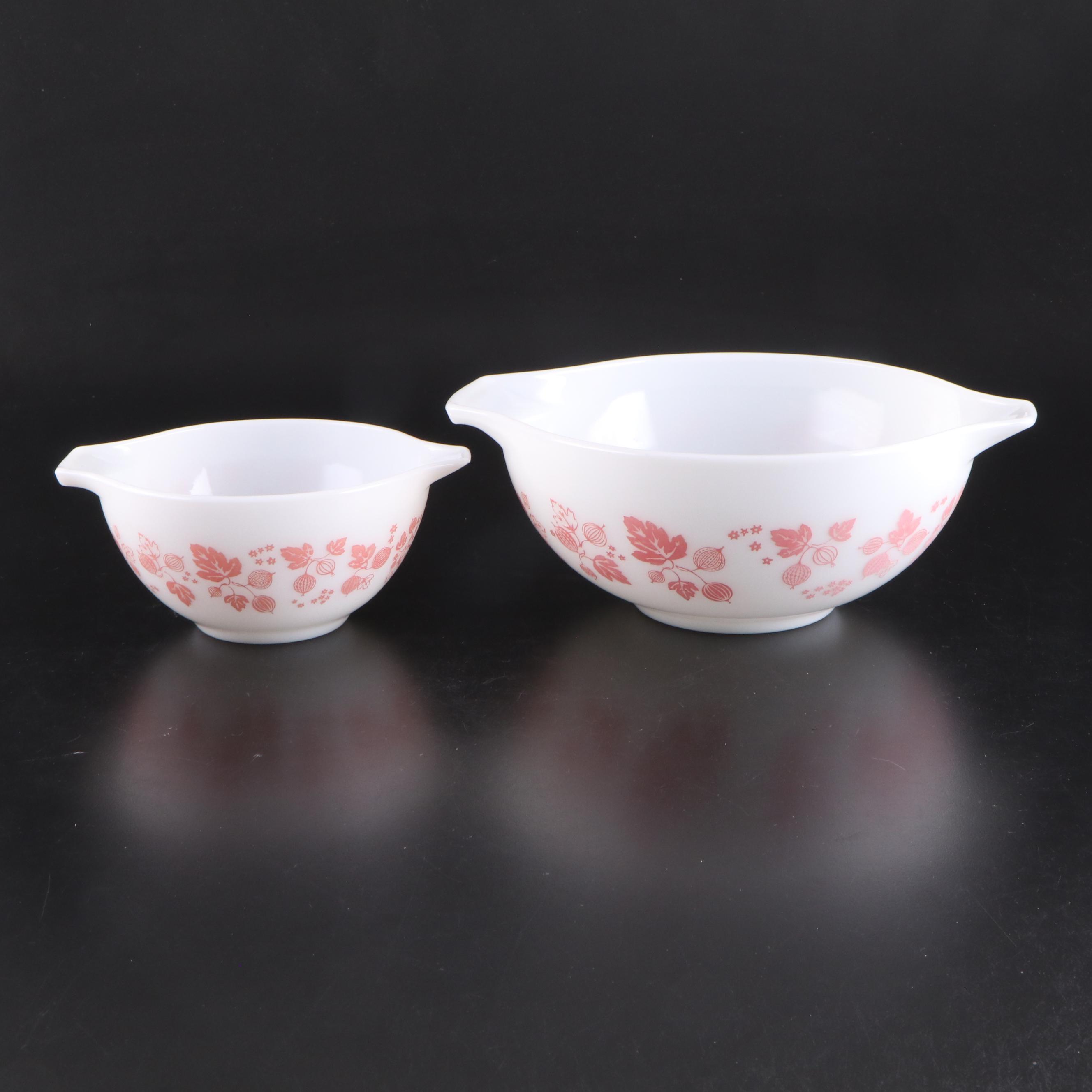 Pyrex "Gooseberry Pink" Glass Cinderella Mixing Bowls, 1957–1966