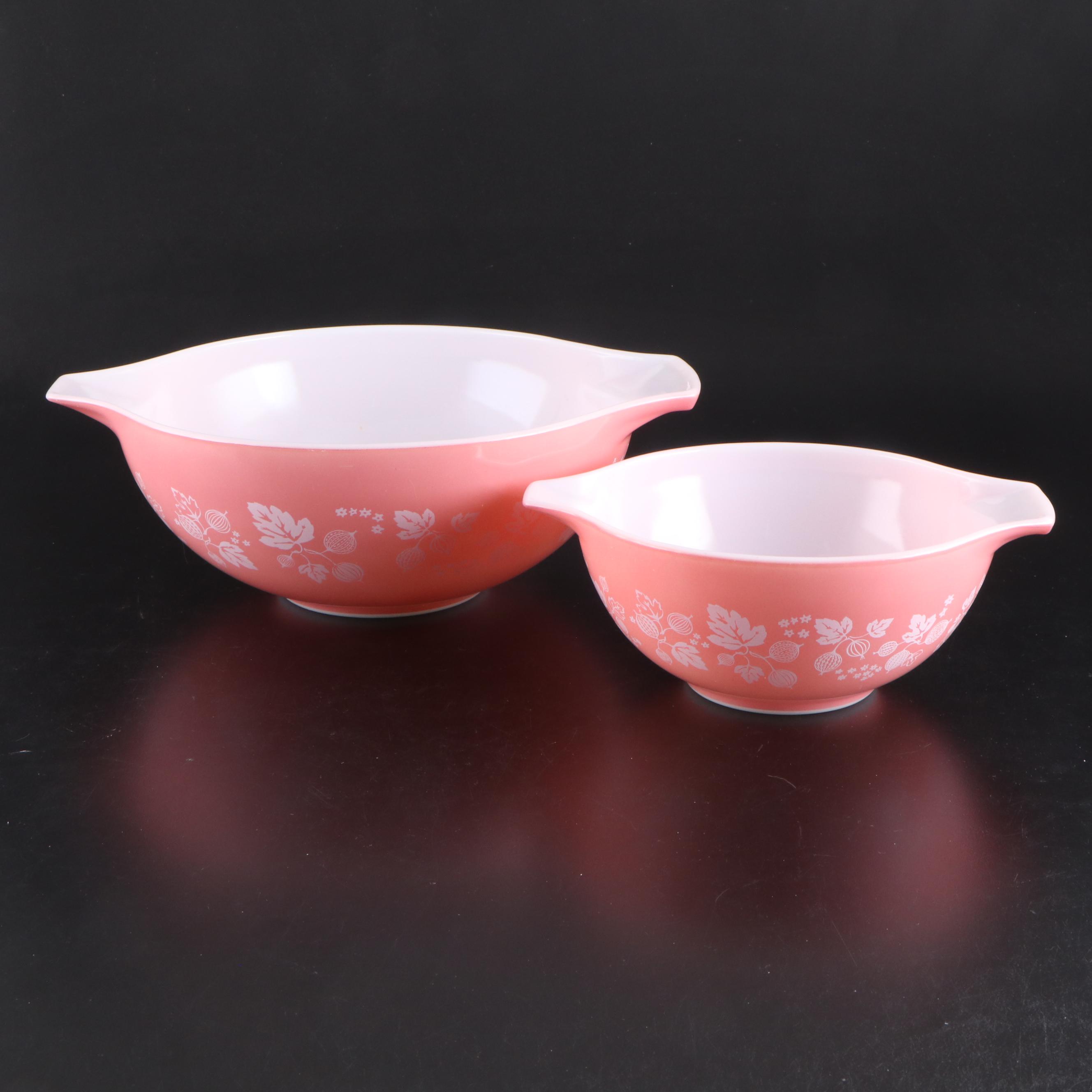 Pyrex "Gooseberry Pink" Glass Cinderella Mixing Bowls, 1957–1966