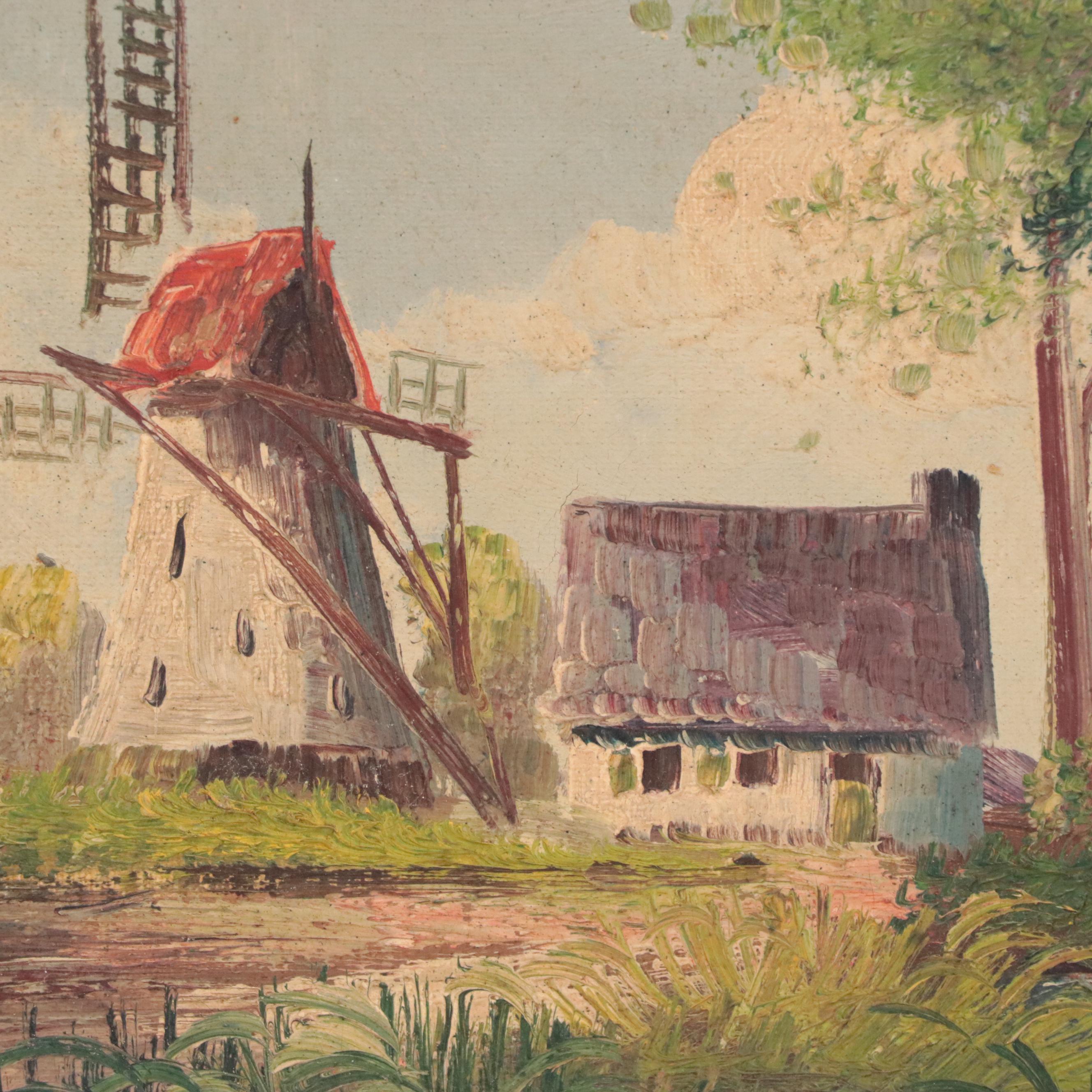 Oil Painting of Impressionist Rural Landscape With Windmill