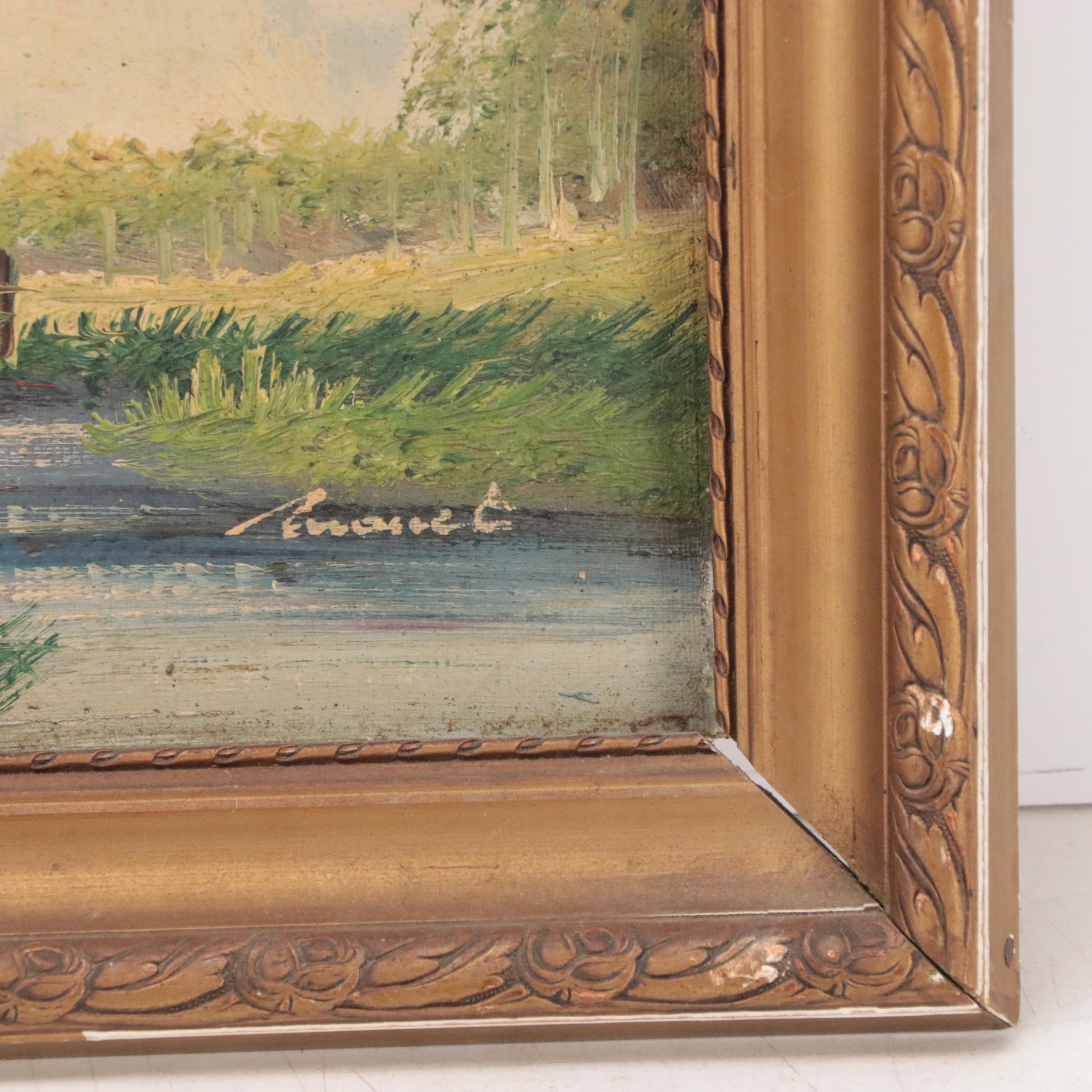 Oil Painting of Impressionist Rural Landscape With Windmill