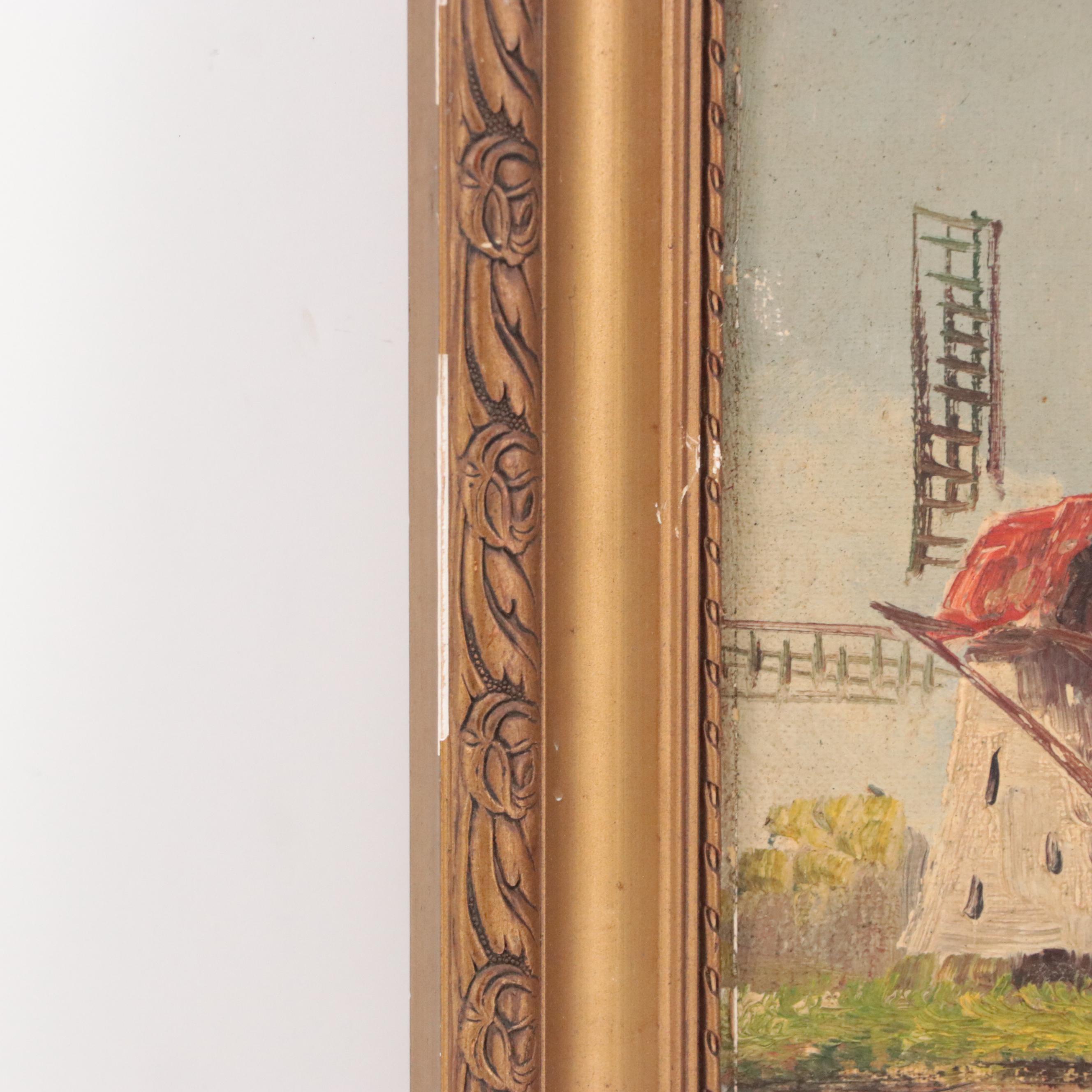 Oil Painting of Impressionist Rural Landscape With Windmill