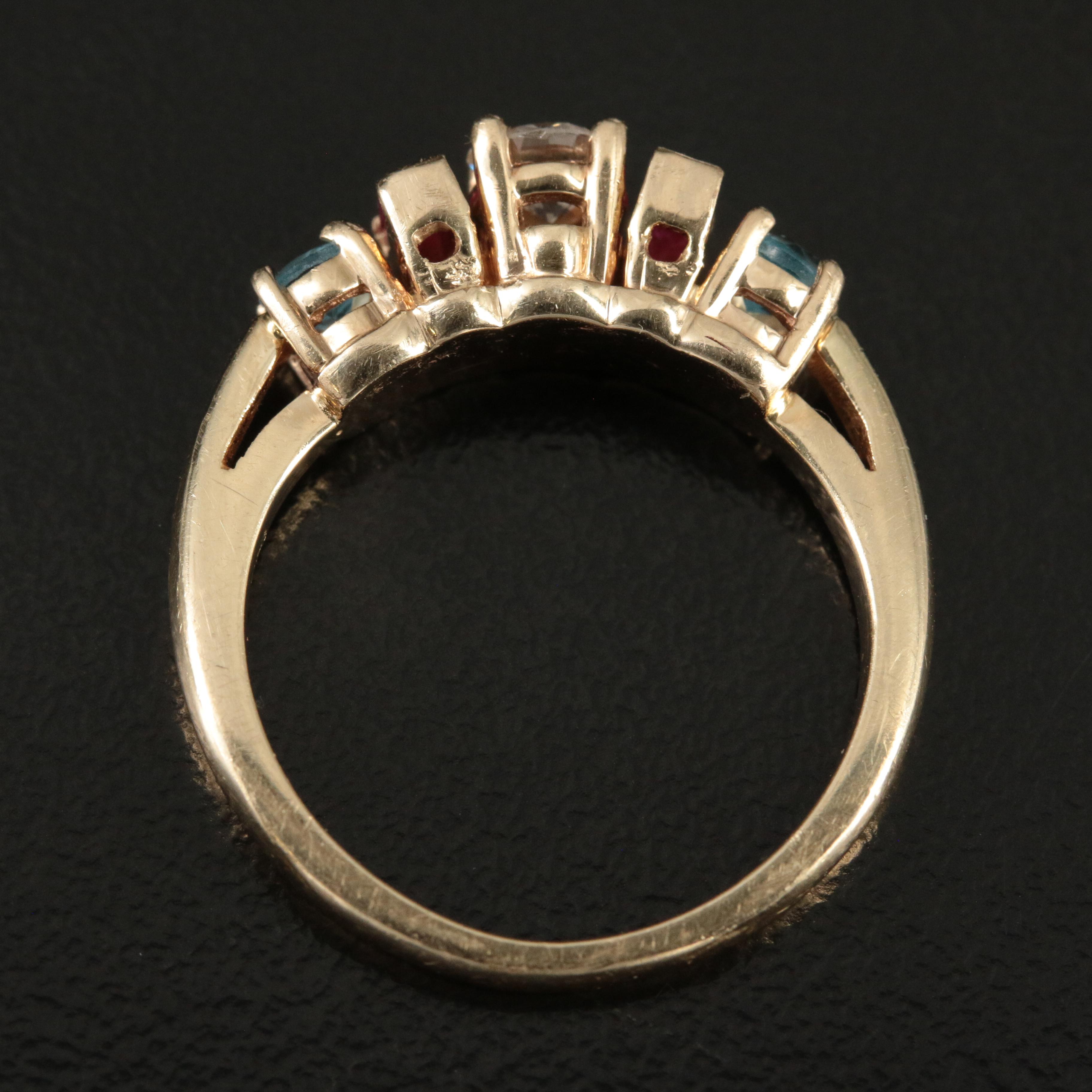 14K Diamond, Topaz and Ruby Ring