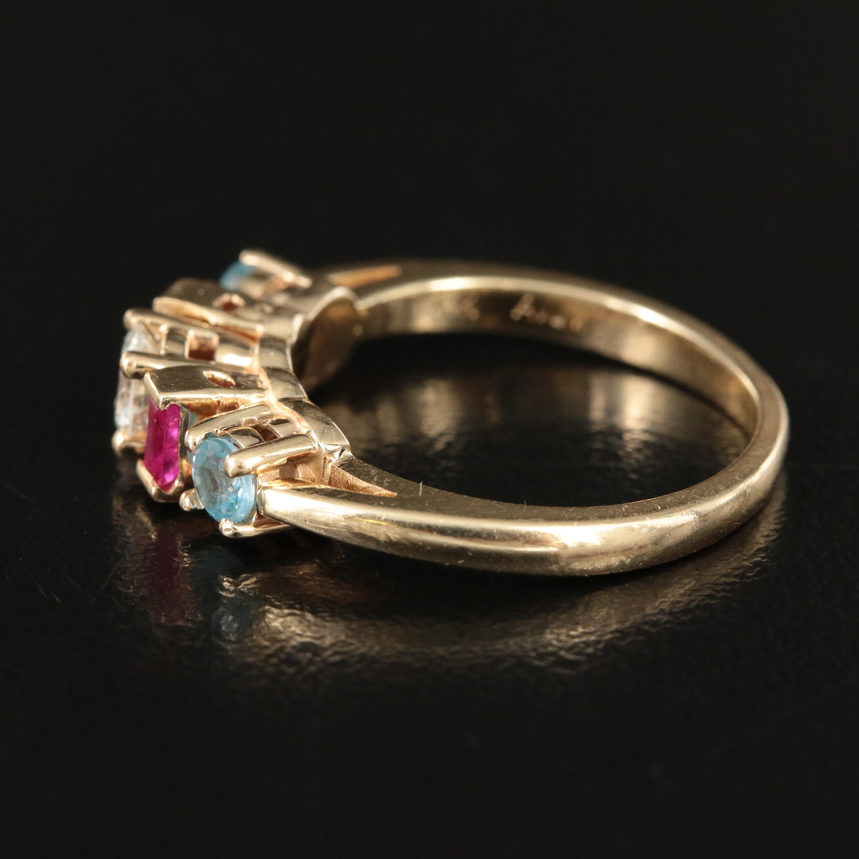 14K Diamond, Topaz and Ruby Ring