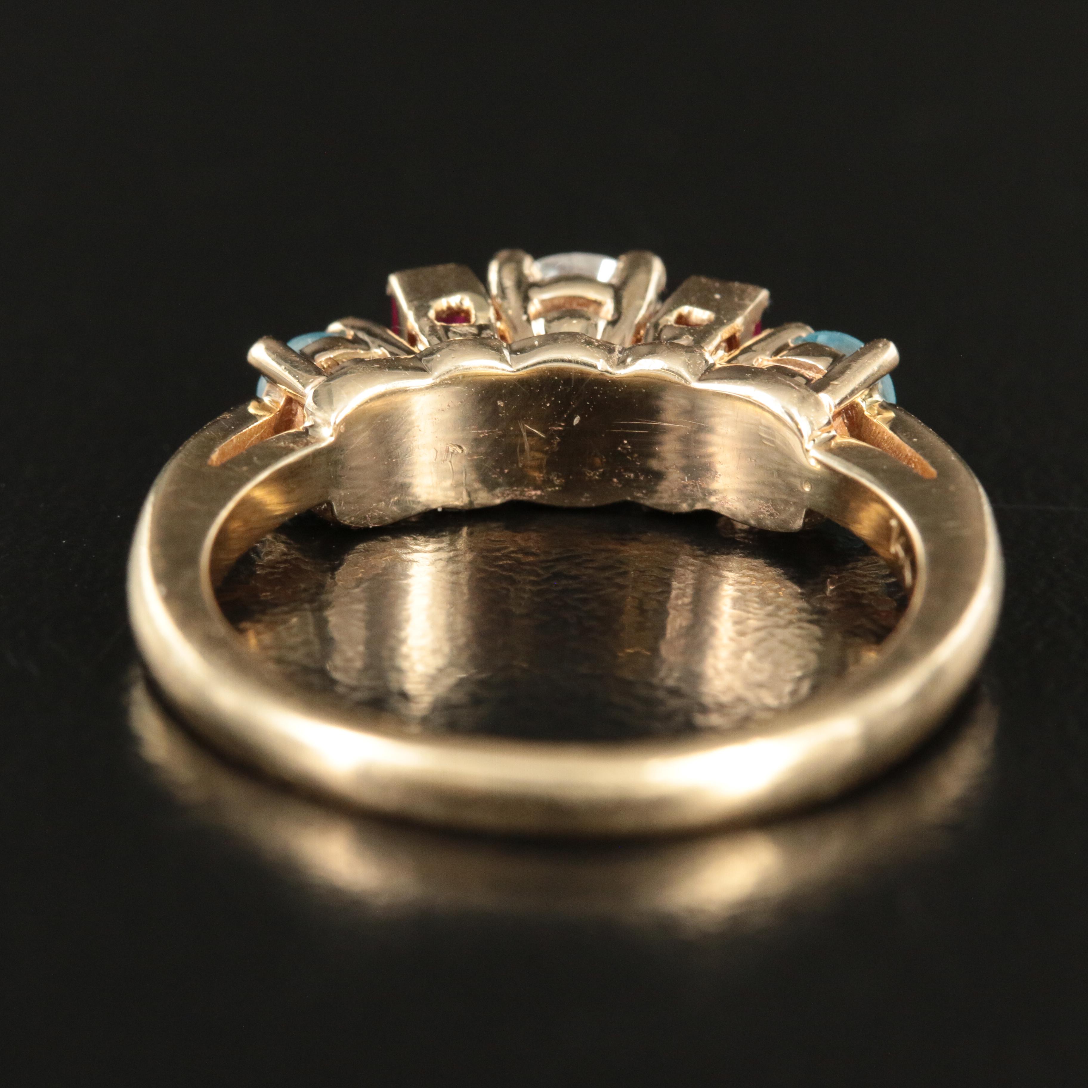 14K Diamond, Topaz and Ruby Ring