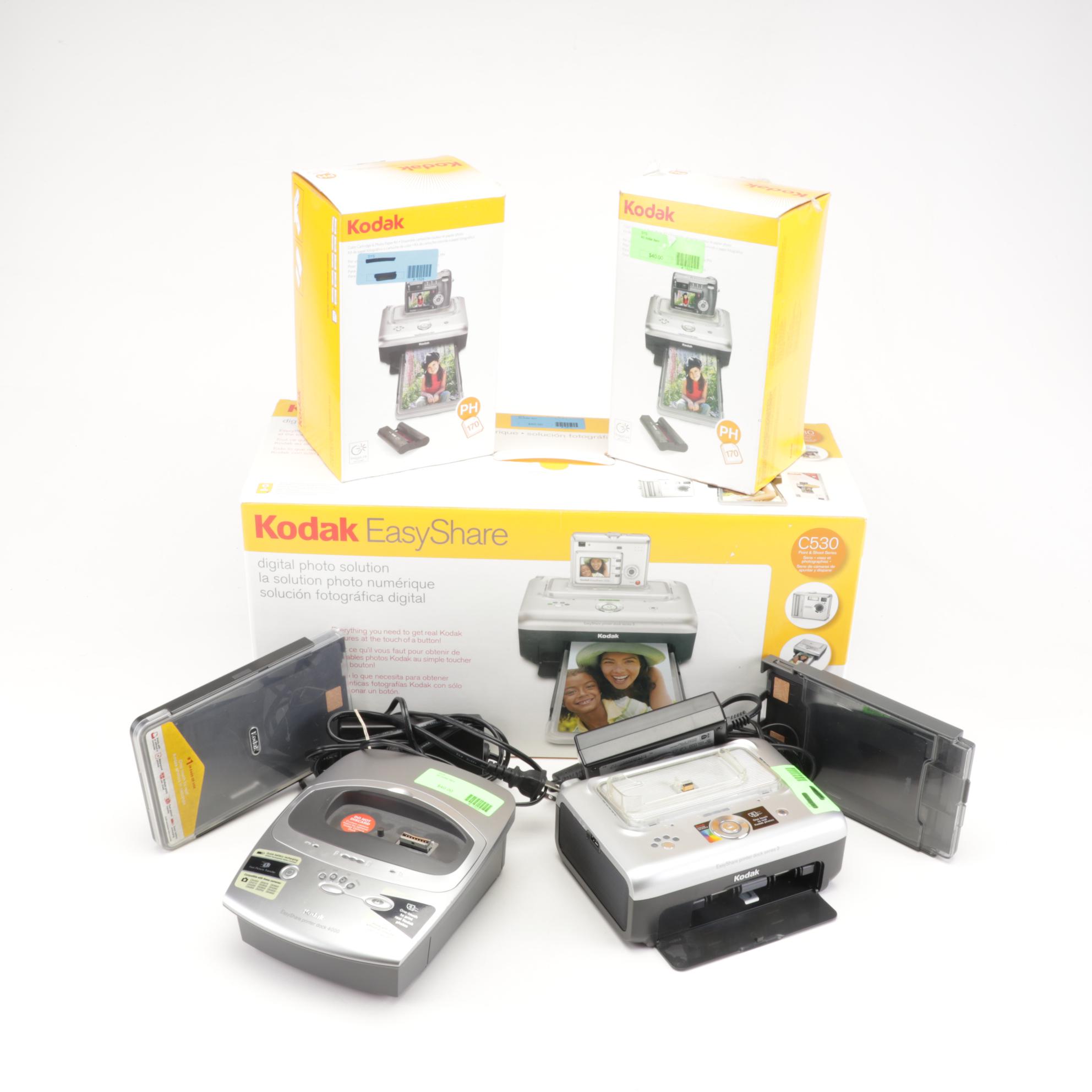Three Kodak Easy Share Printer Docks with Supplies, 21st Century