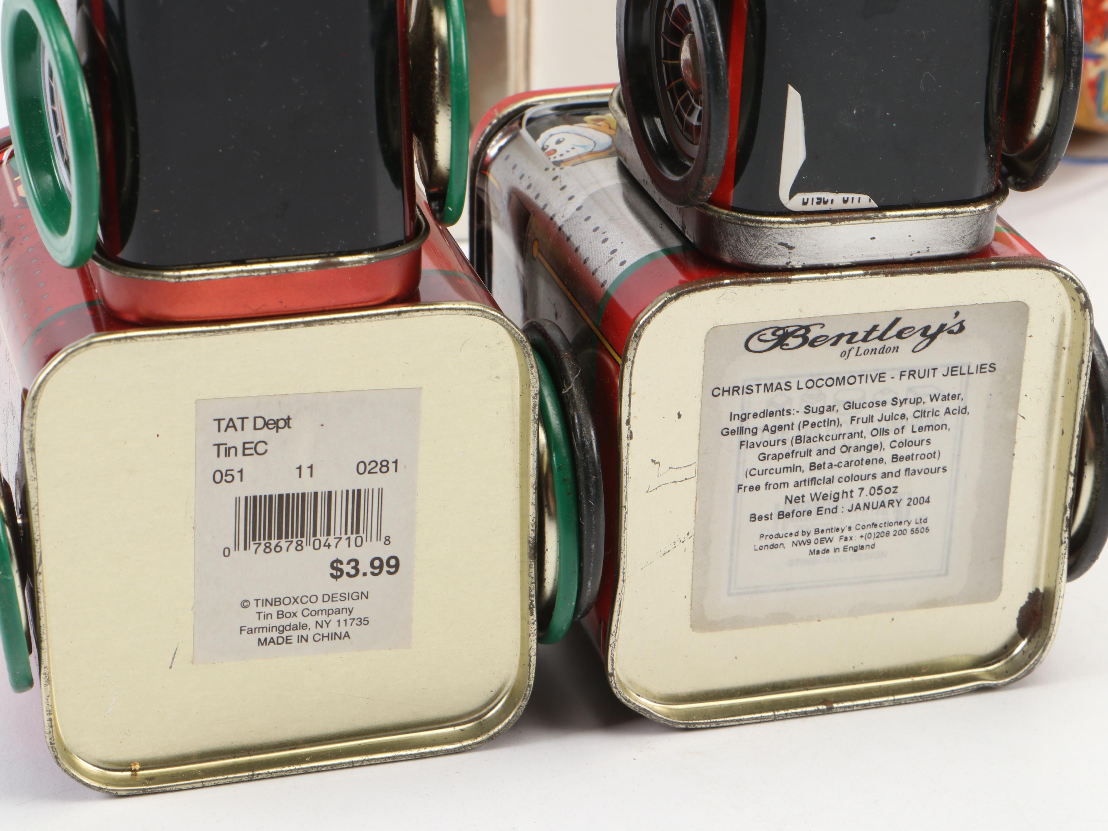 Tin Litho Toy Land Express & Other Train Candy Tins, Friction Motorcycle, More