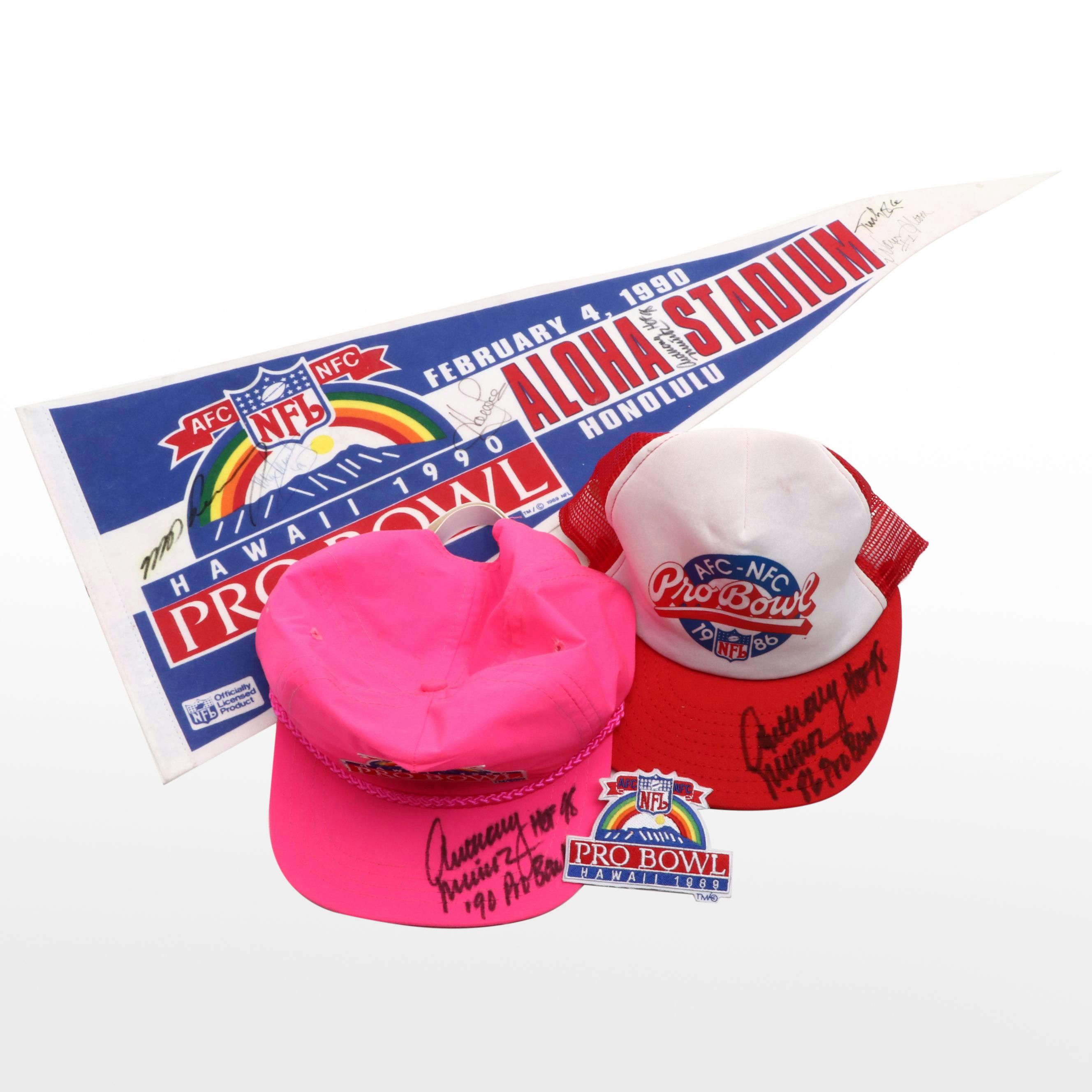 Anthony Muñoz Signed Pro Bowl Hats and Pennant with More