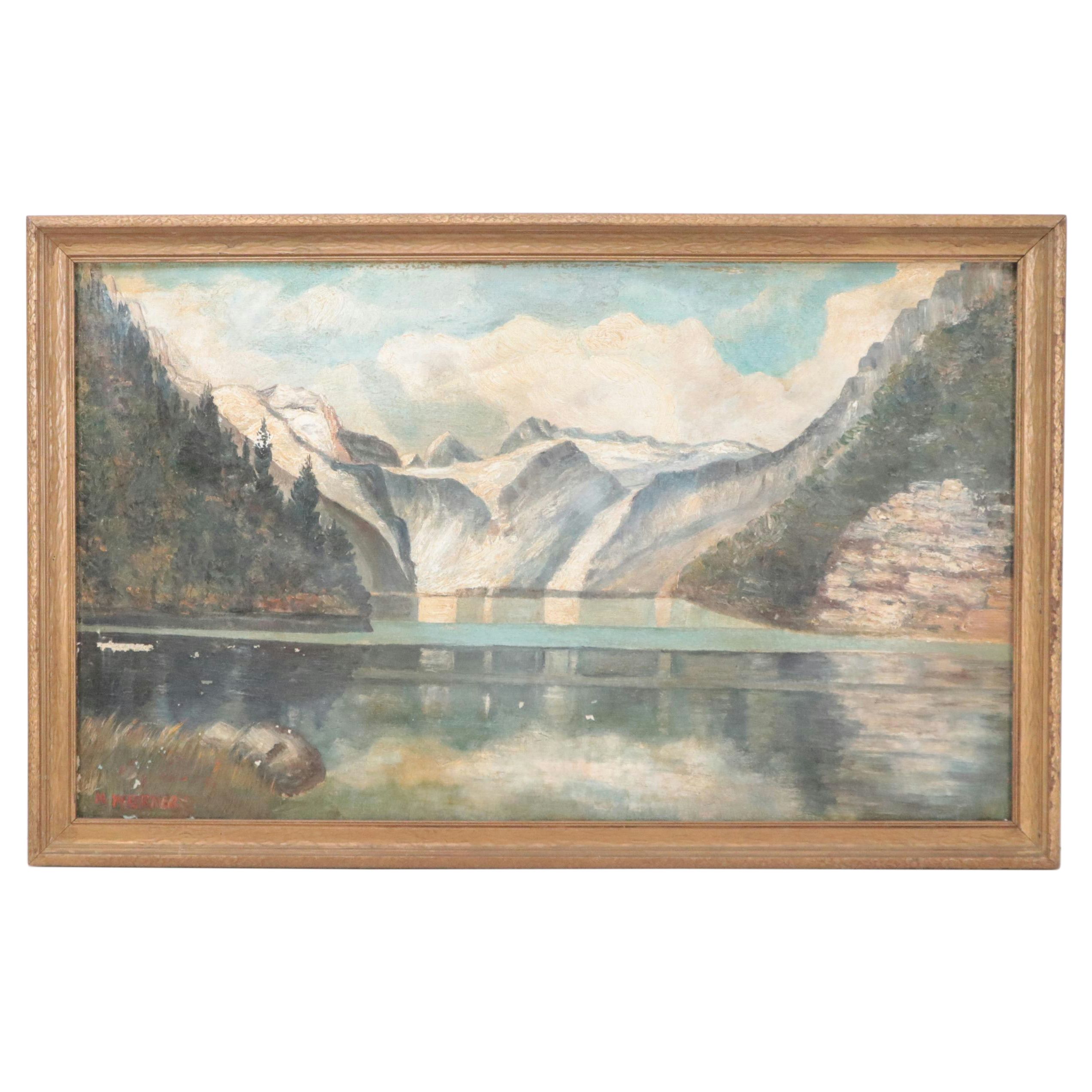 Mountain Lake Landscape Oil Painting