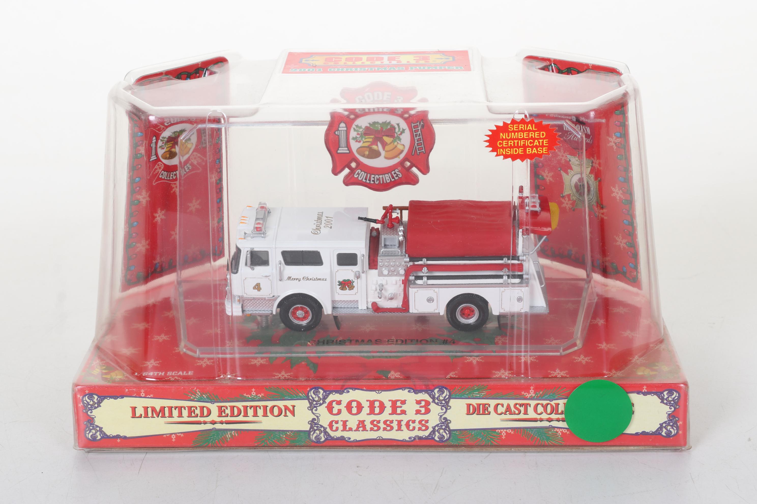 Four Code 3 Limited Edition Die Cast 1/64 Scale Fire Trucks, 21st Century