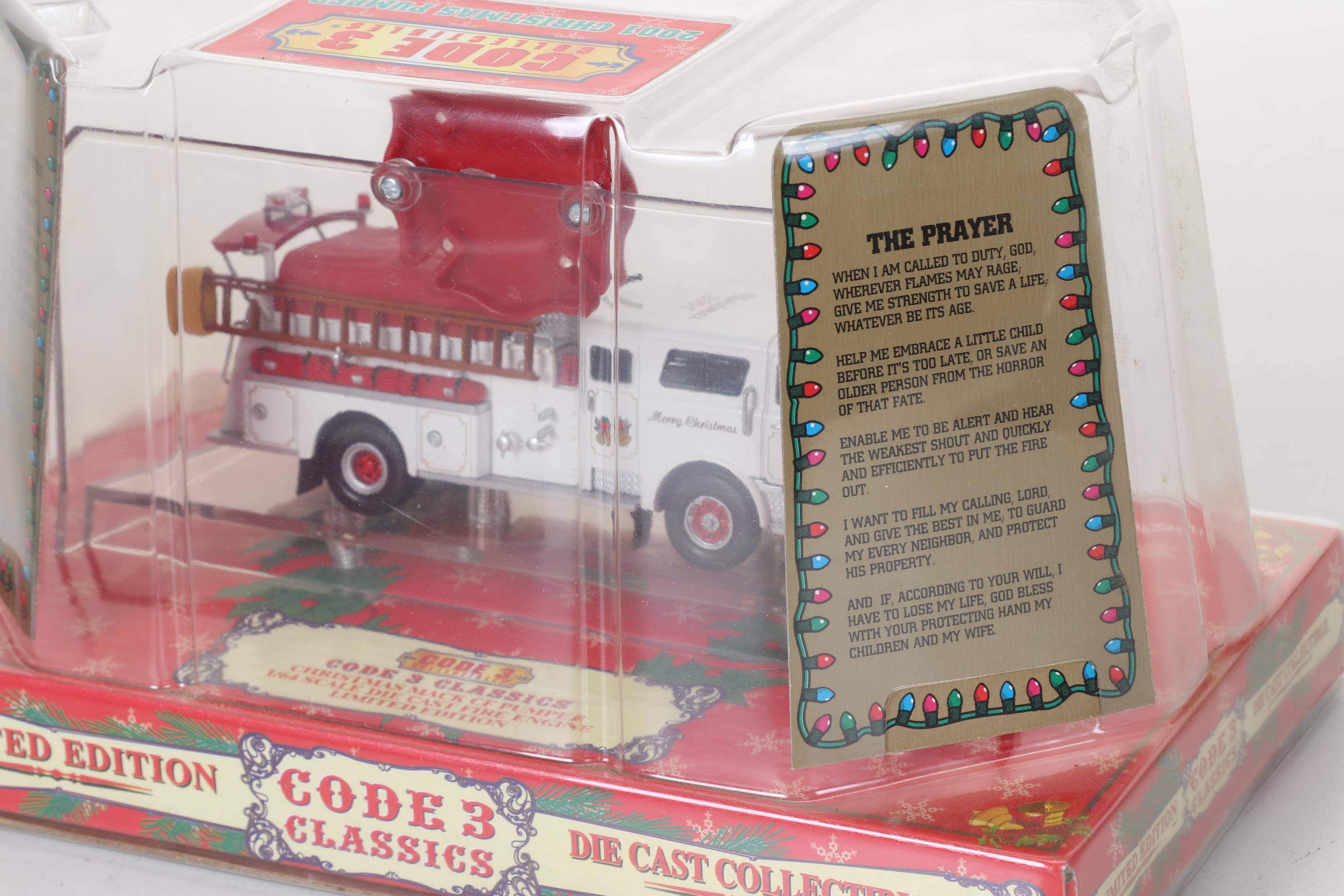 Four Code 3 Limited Edition Die Cast 1/64 Scale Fire Trucks, 21st Century