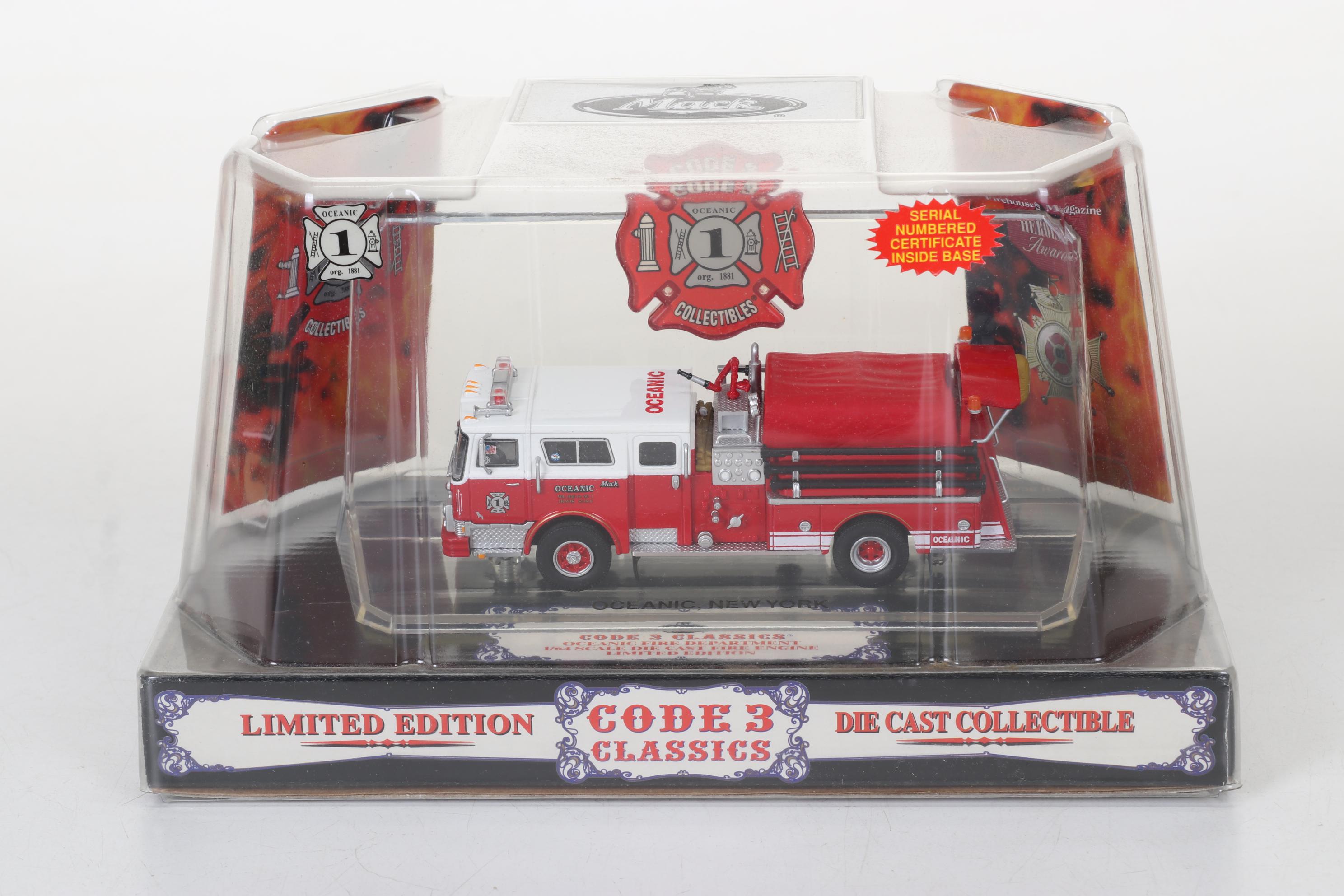 Four Code 3 Limited Edition Die Cast 1/64 Scale Fire Trucks, 21st Century