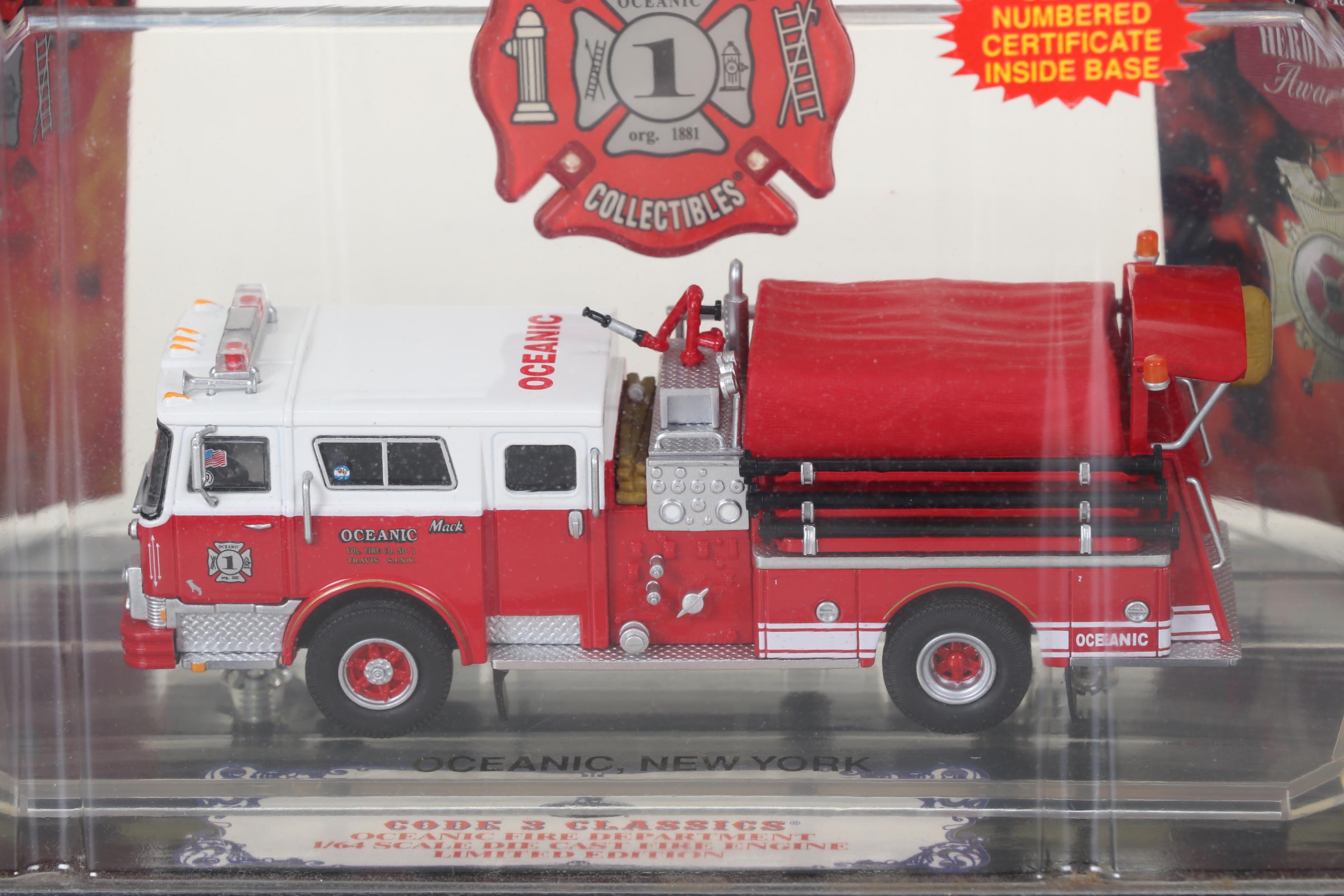 Four Code 3 Limited Edition Die Cast 1/64 Scale Fire Trucks, 21st Century