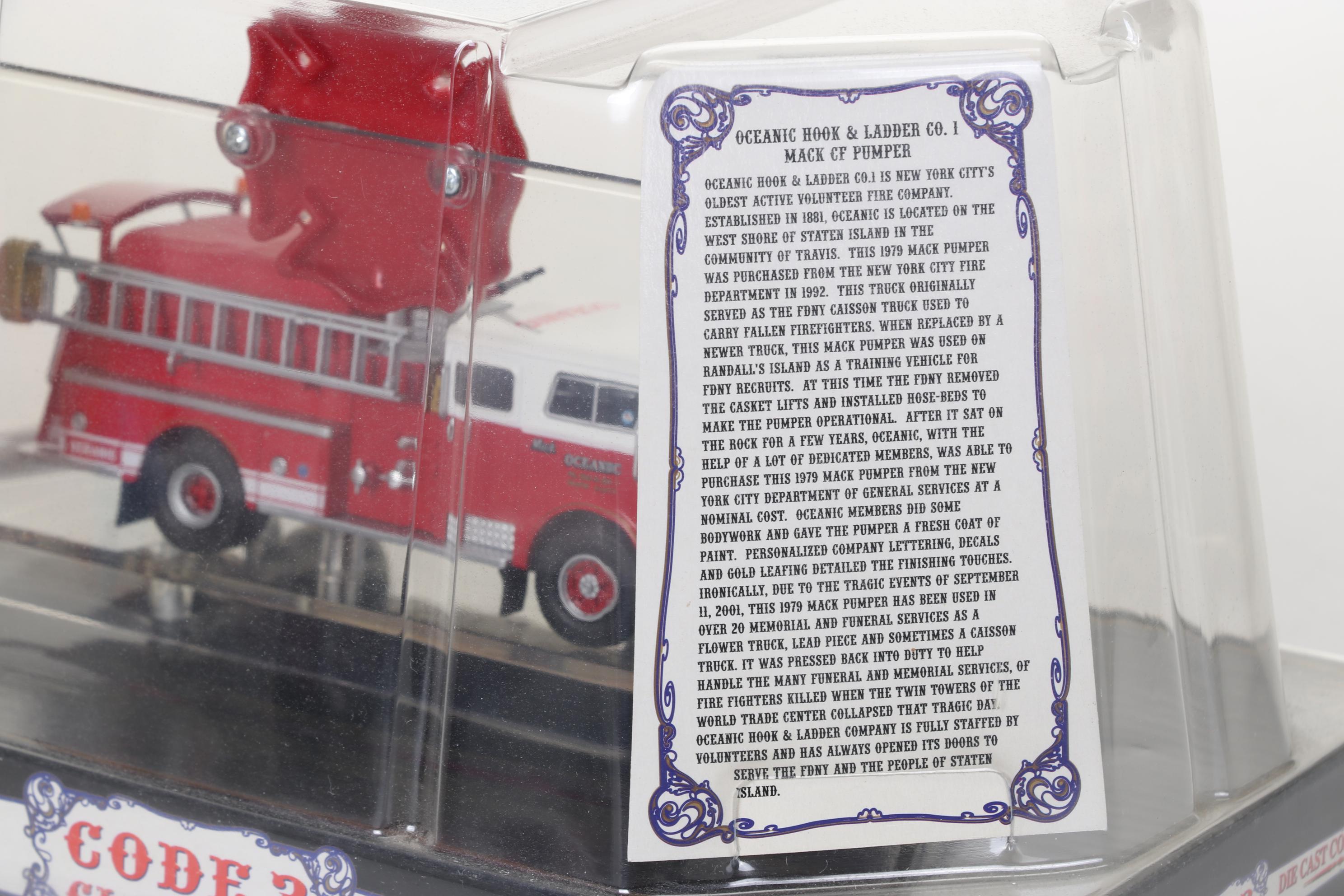 Four Code 3 Limited Edition Die Cast 1/64 Scale Fire Trucks, 21st Century