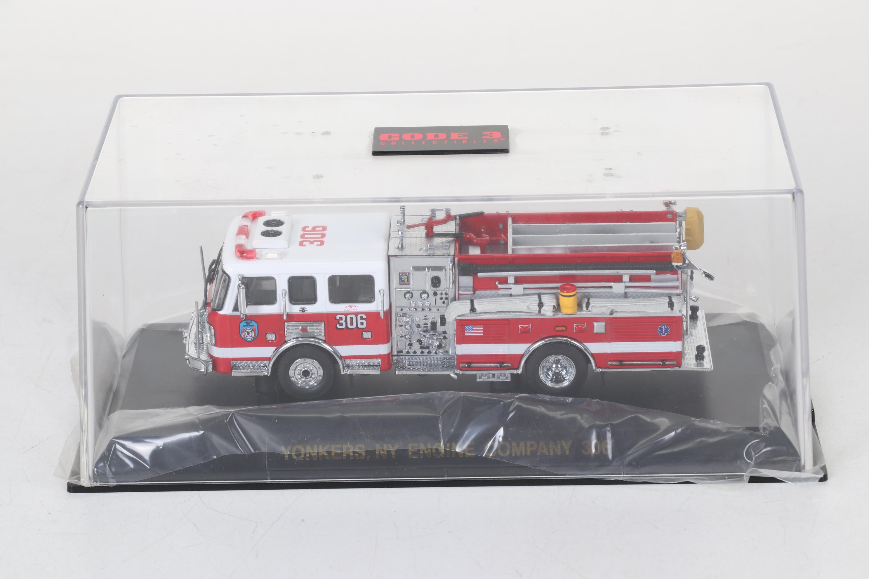 Four Code 3 Limited Edition Die Cast 1/64 Scale Fire Trucks, 21st Century