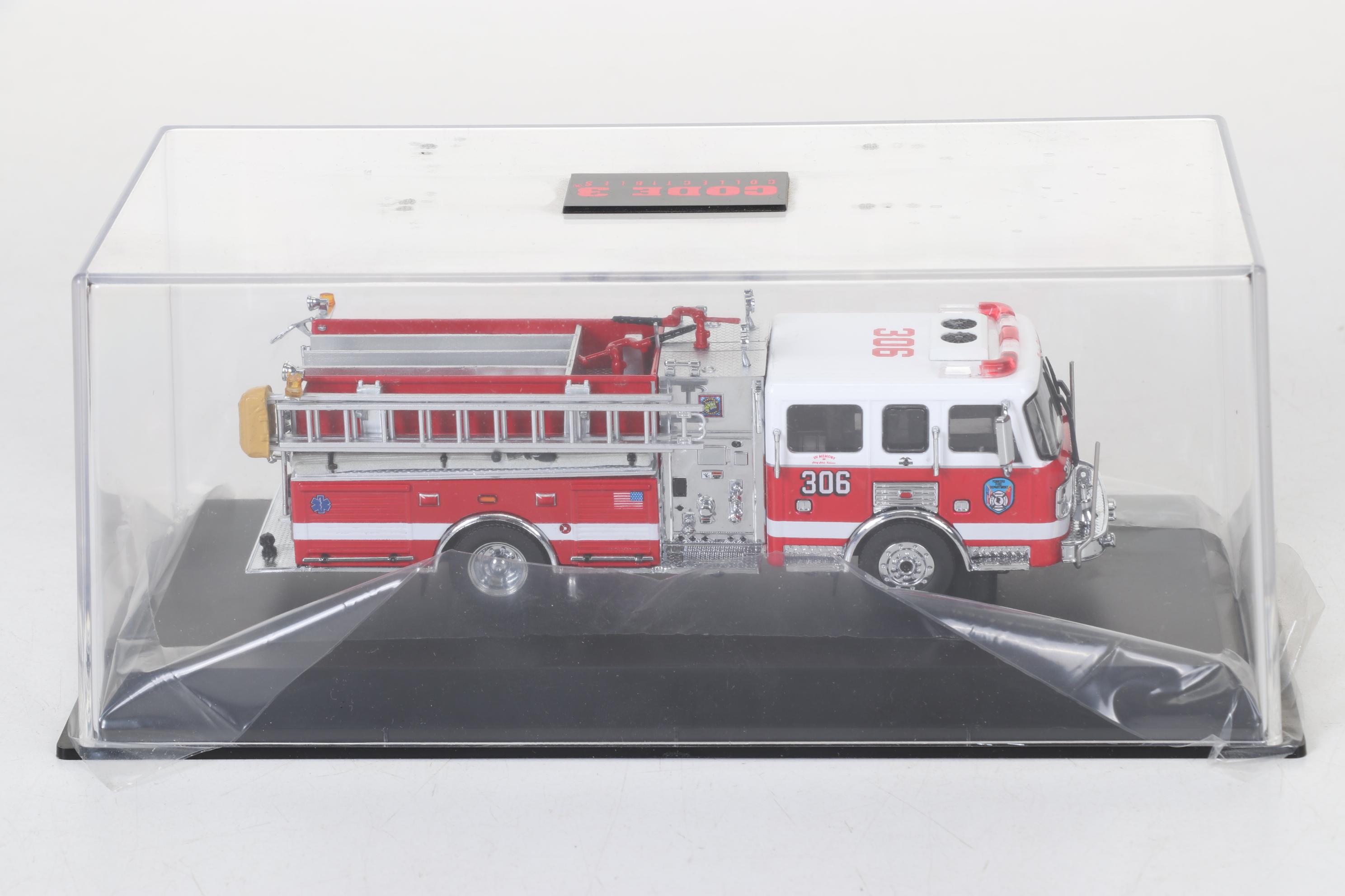 Four Code 3 Limited Edition Die Cast 1/64 Scale Fire Trucks, 21st Century