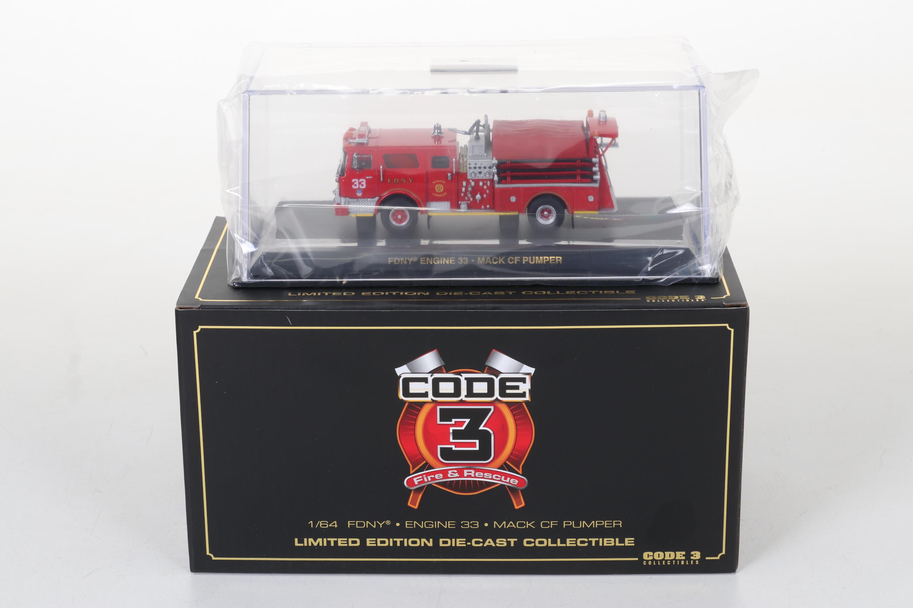 Four Code 3 Limited Edition Die Cast 1/64 Scale Fire Trucks, 21st Century