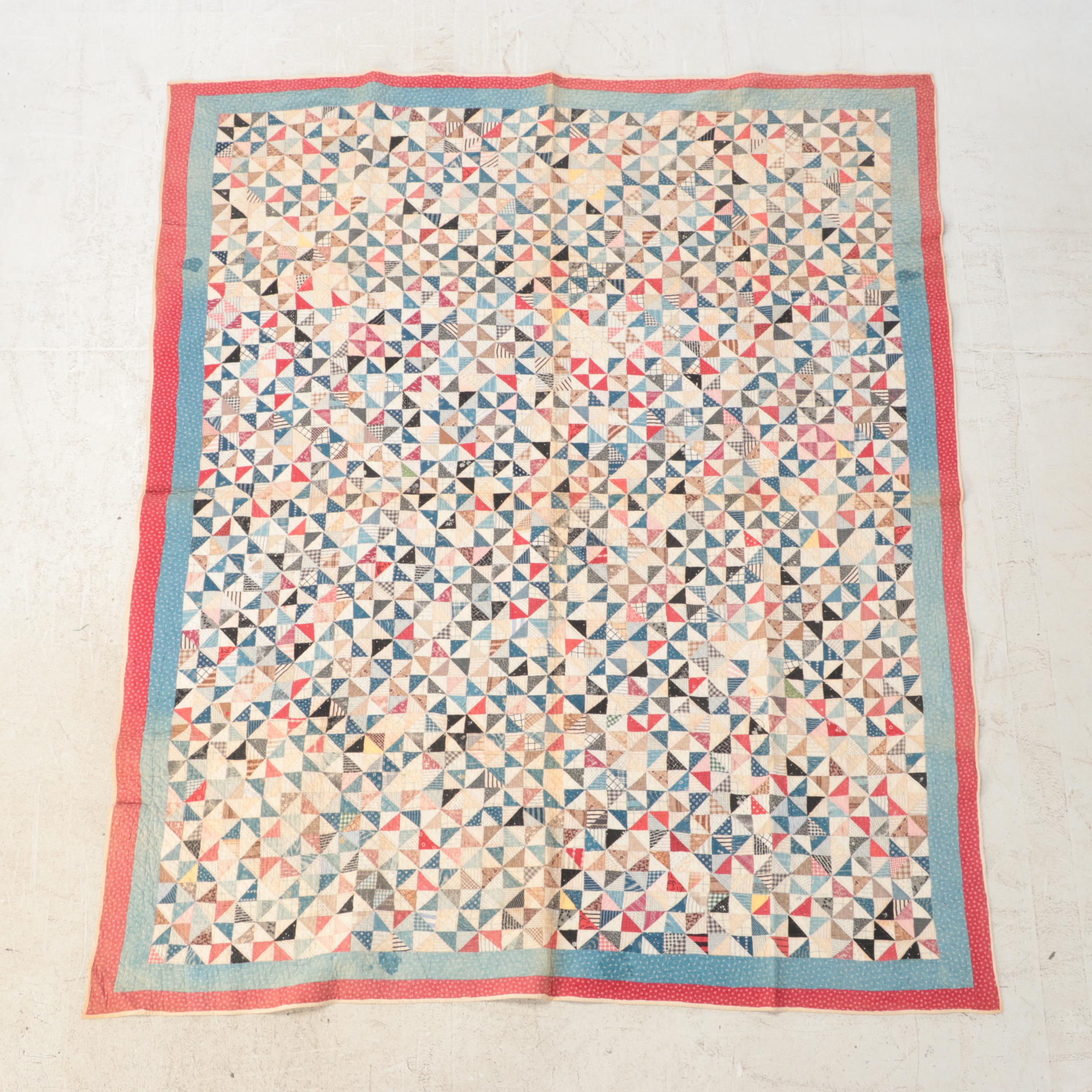 Hand-Pieced Patchwork Quilts Including Pinwheel and Striped Blocks