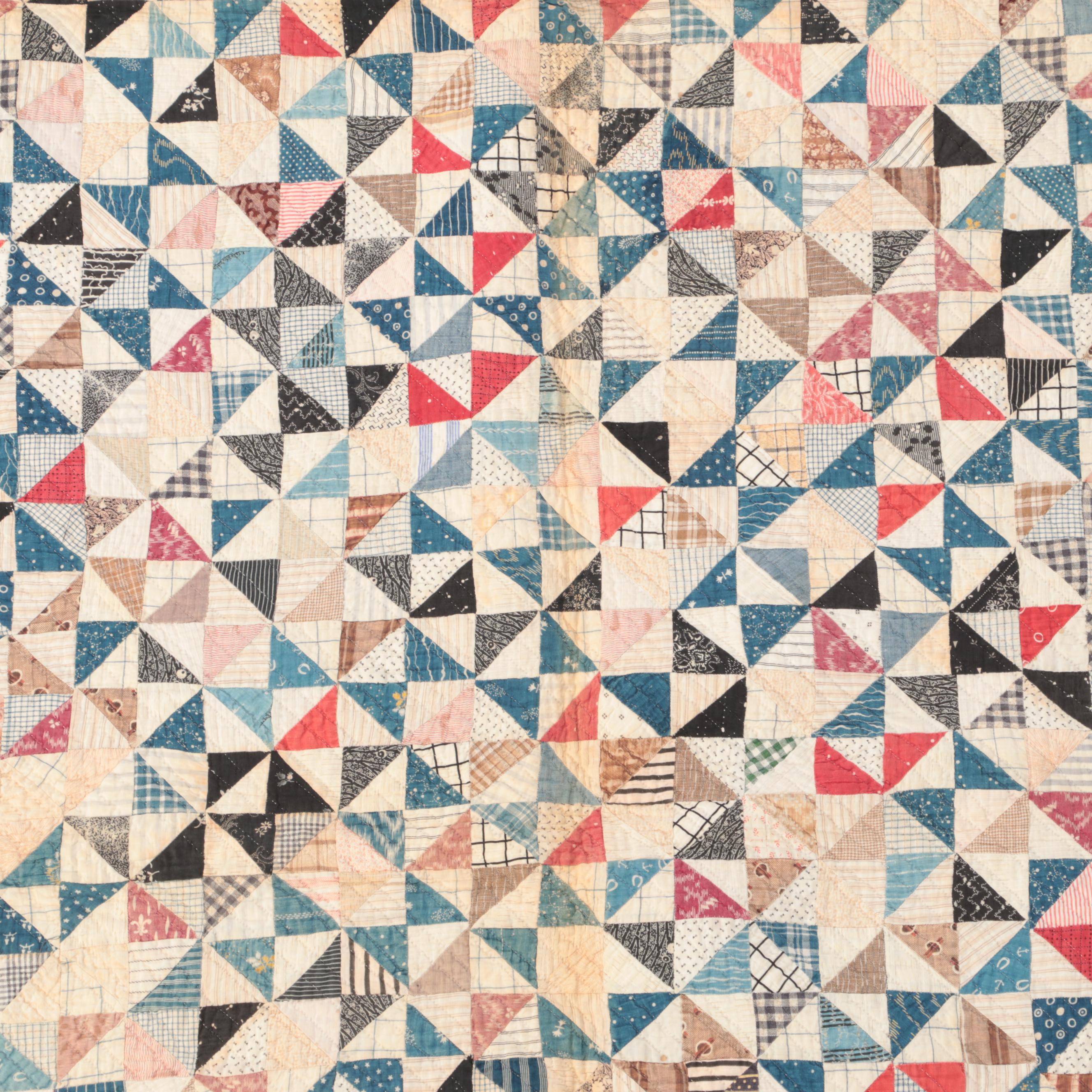 Hand-Pieced Patchwork Quilts Including Pinwheel and Striped Blocks