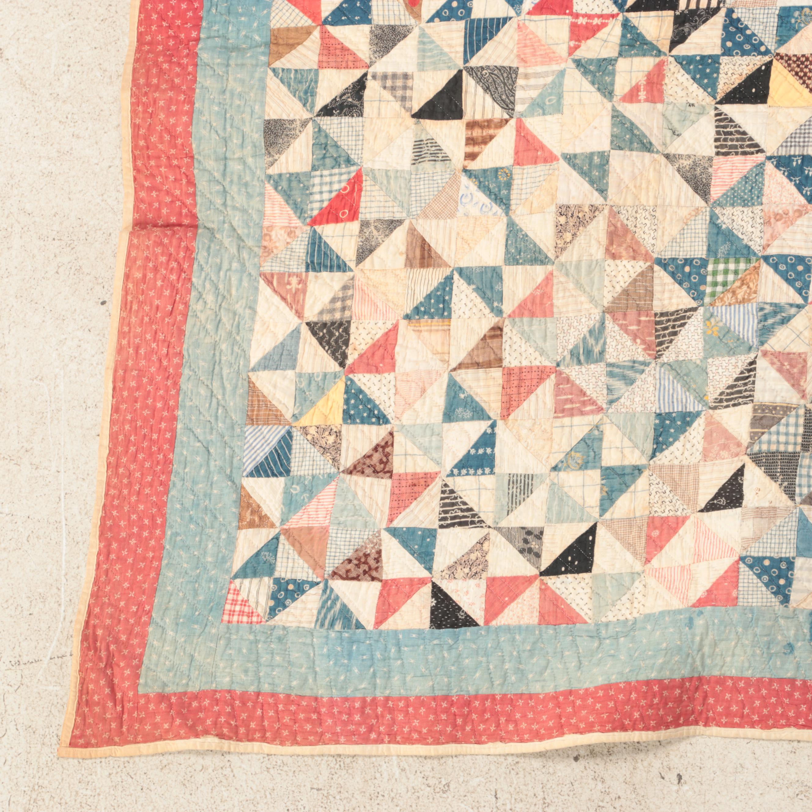 Hand-Pieced Patchwork Quilts Including Pinwheel and Striped Blocks